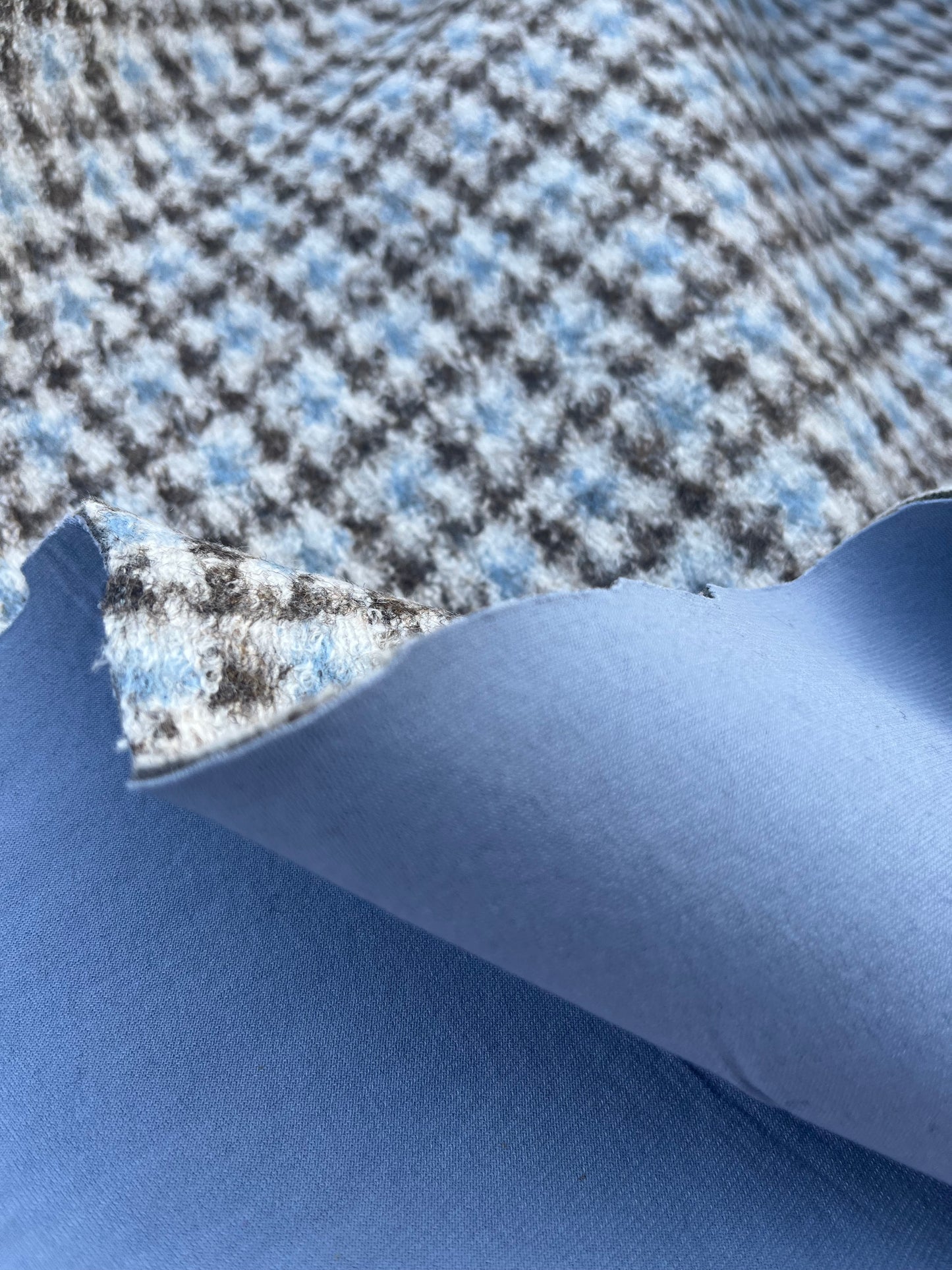 ROSARIO 028 wool pied de poule double face baby blue