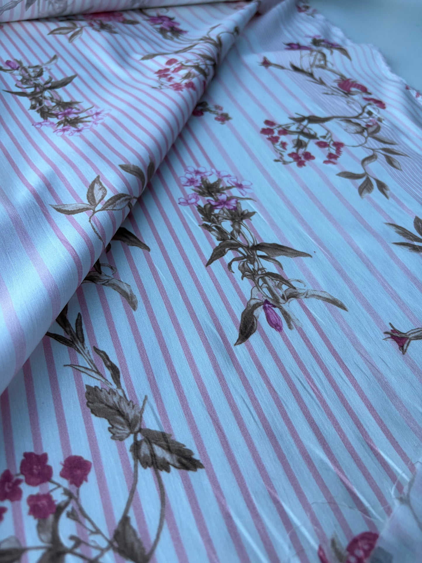MOLKO 014 pink stripes and flowers cotton voile