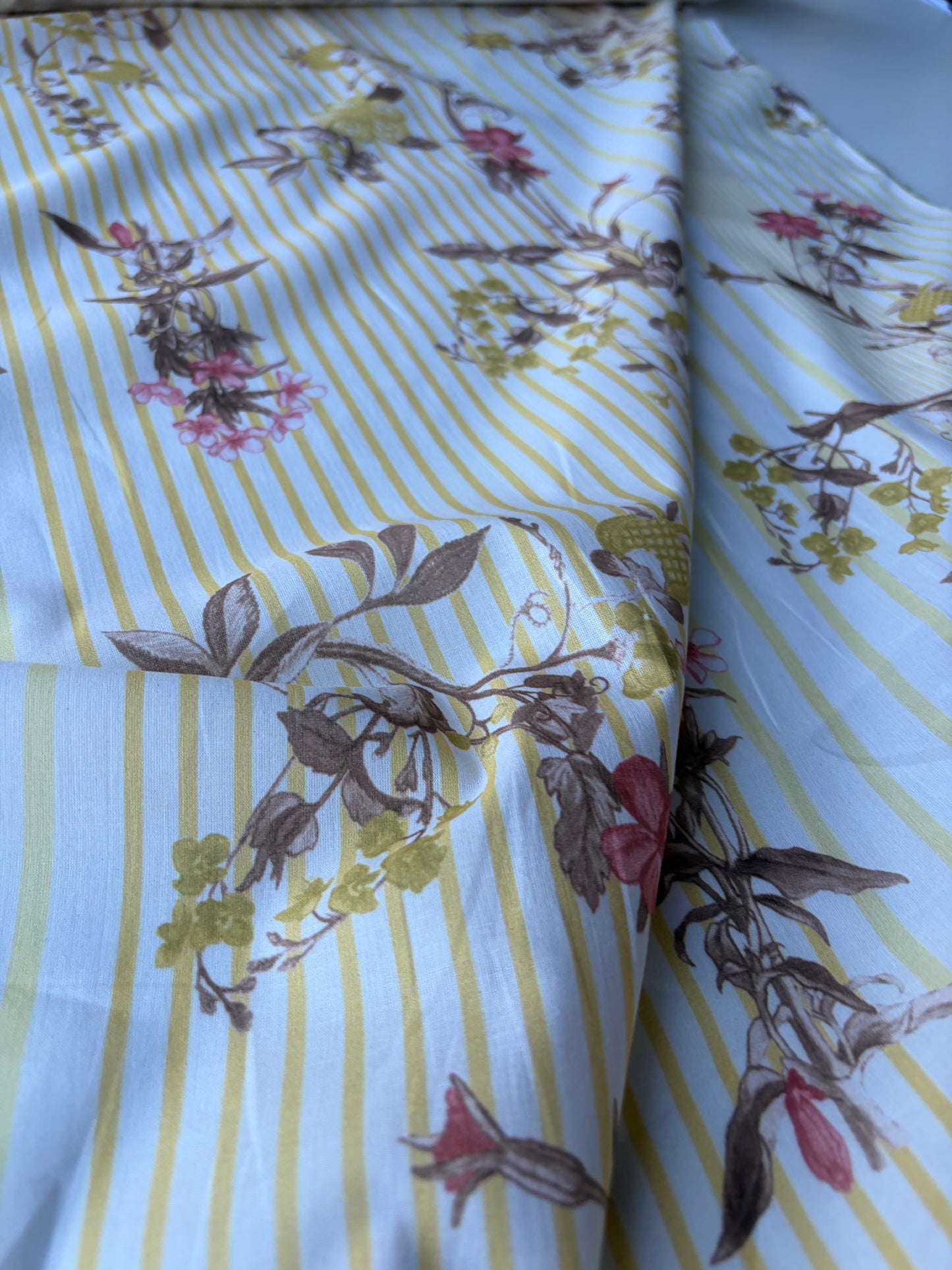MOLKO 015 yellow stripes and flowers cotton voile