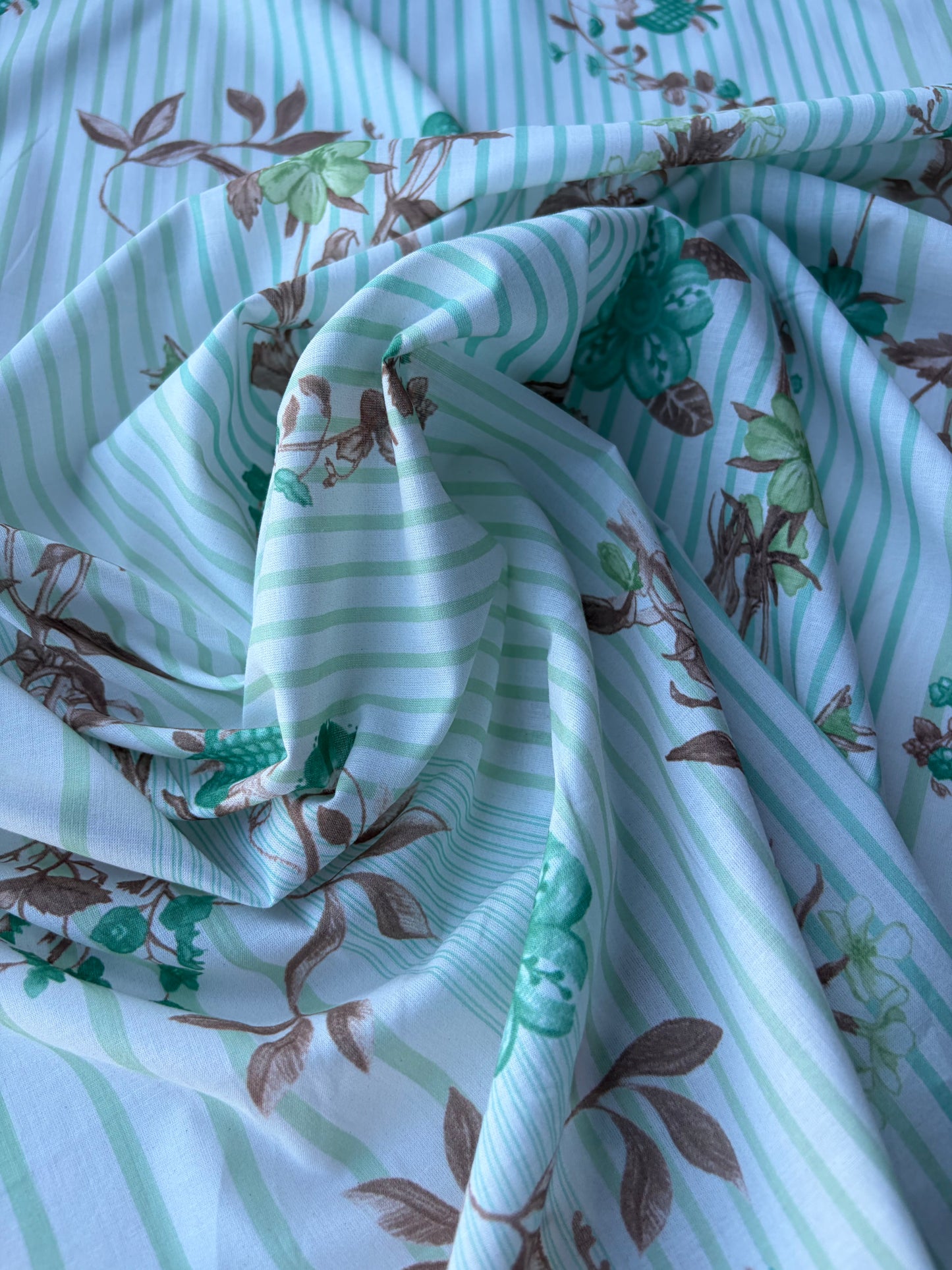 MOLKO 016 green stripes and flowers cotton voile
