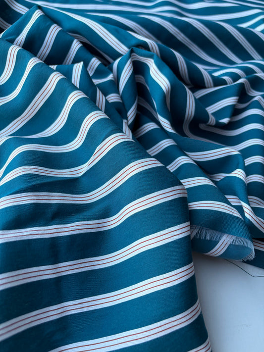 MOLKO 024 petrol coloured viscose woven stripes