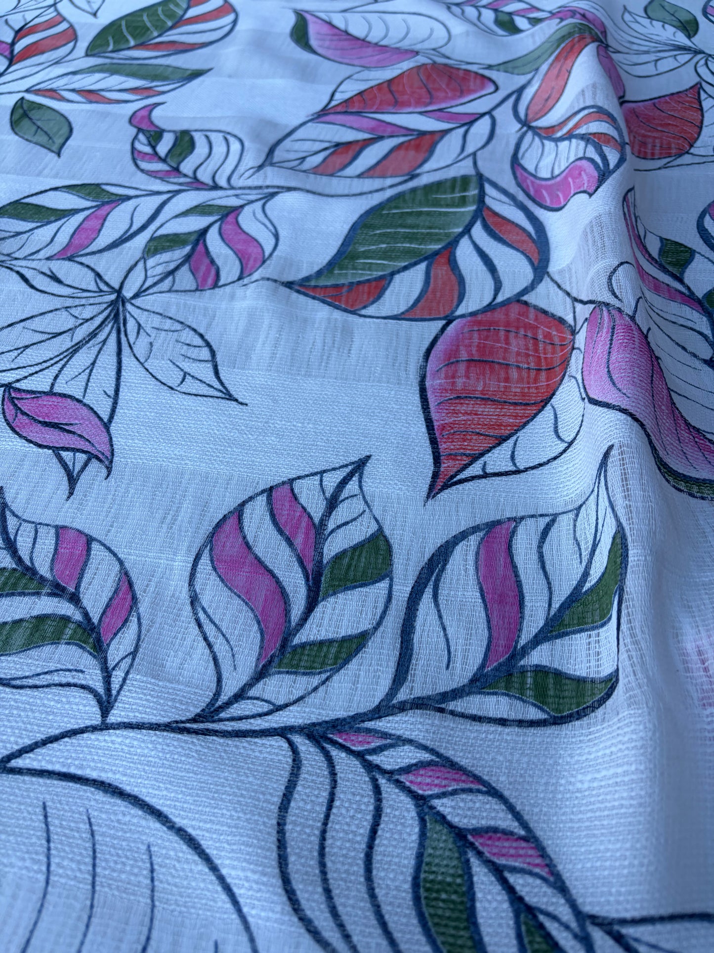 JOS 017 cotton gaze stripes pink/green leaves