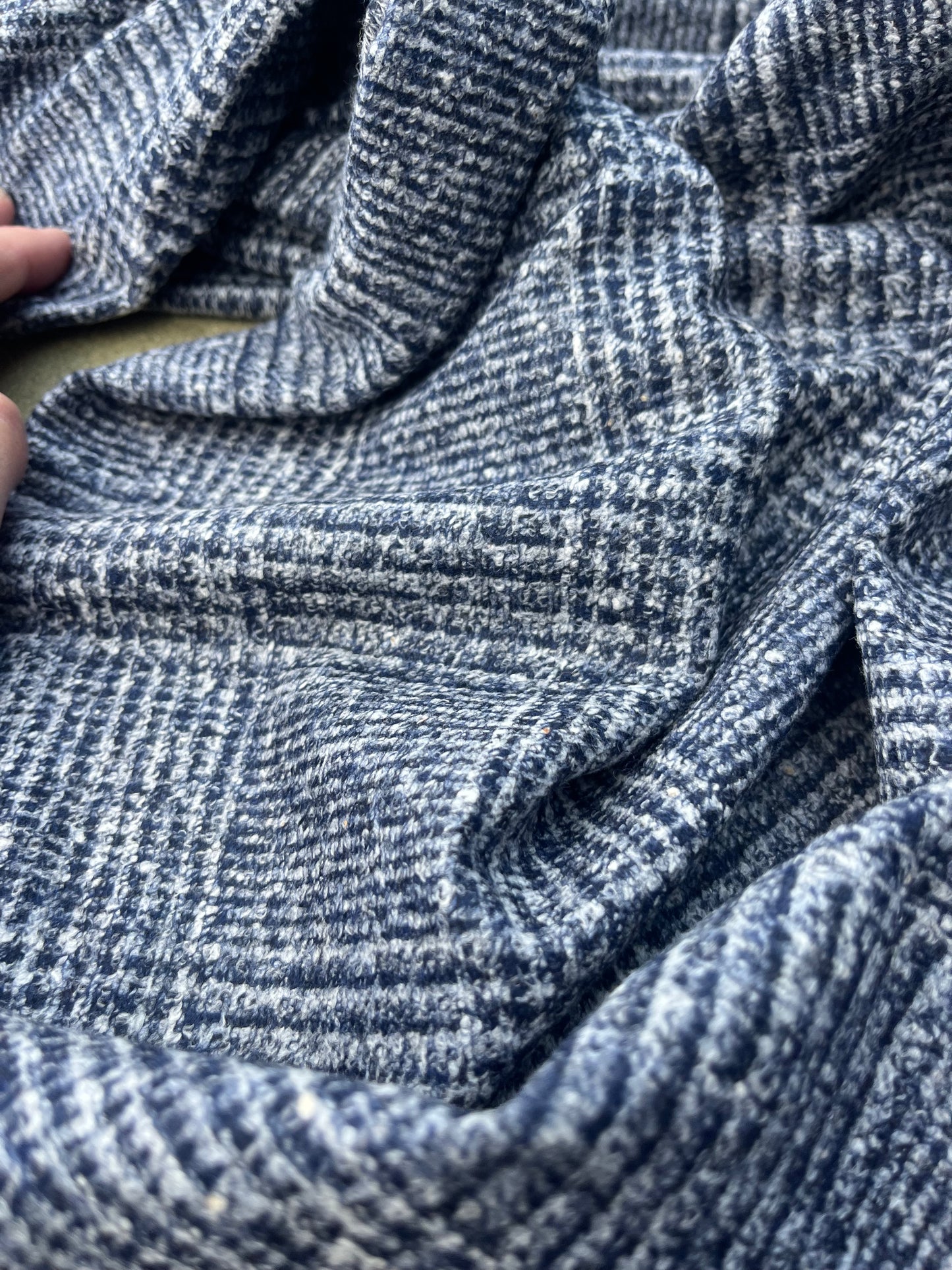 WOOLY 001 Wool jersey small check navy/grey