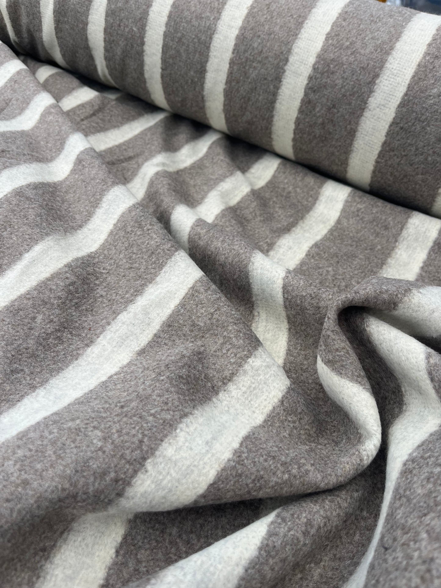 WOOLY 013 boiled wool stripe ecru/taupe