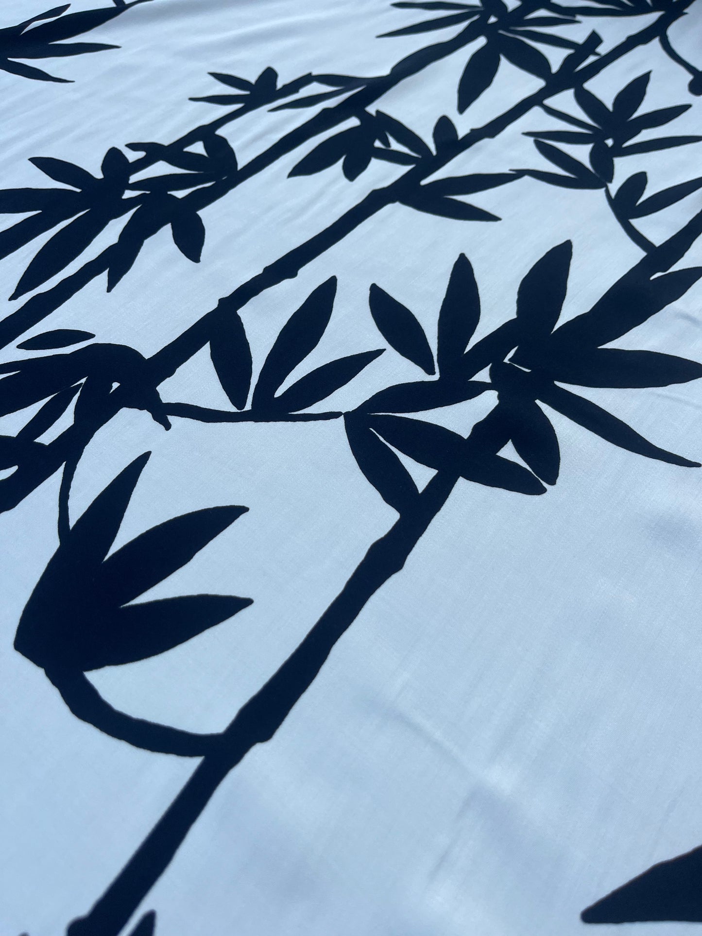 RW 201 viscose satin black white vertical flowers