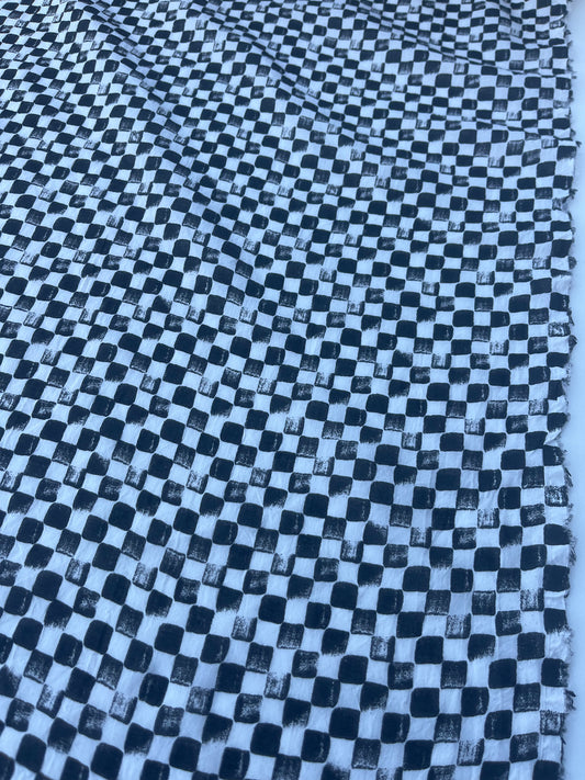 GENTRY 400 cotton seersucker stretch black/white squares