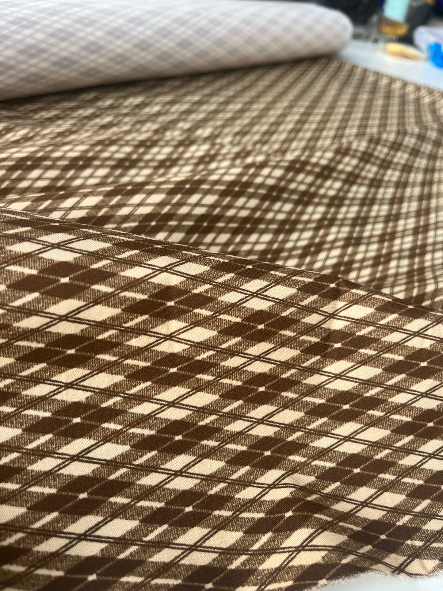 MARA MANIA 009 cotton satin stretch brown/sand squares