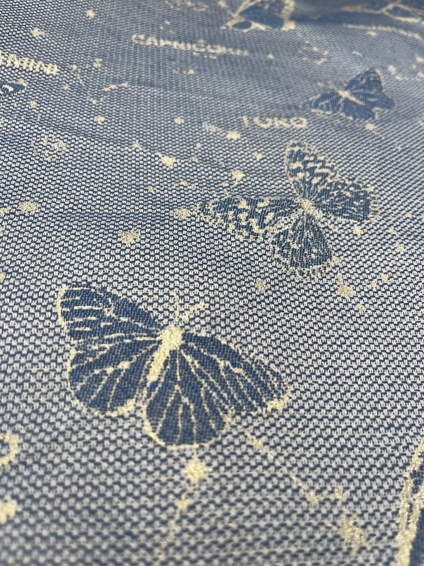 Hélène 010 cotton jacquard butterflies gold/indigo