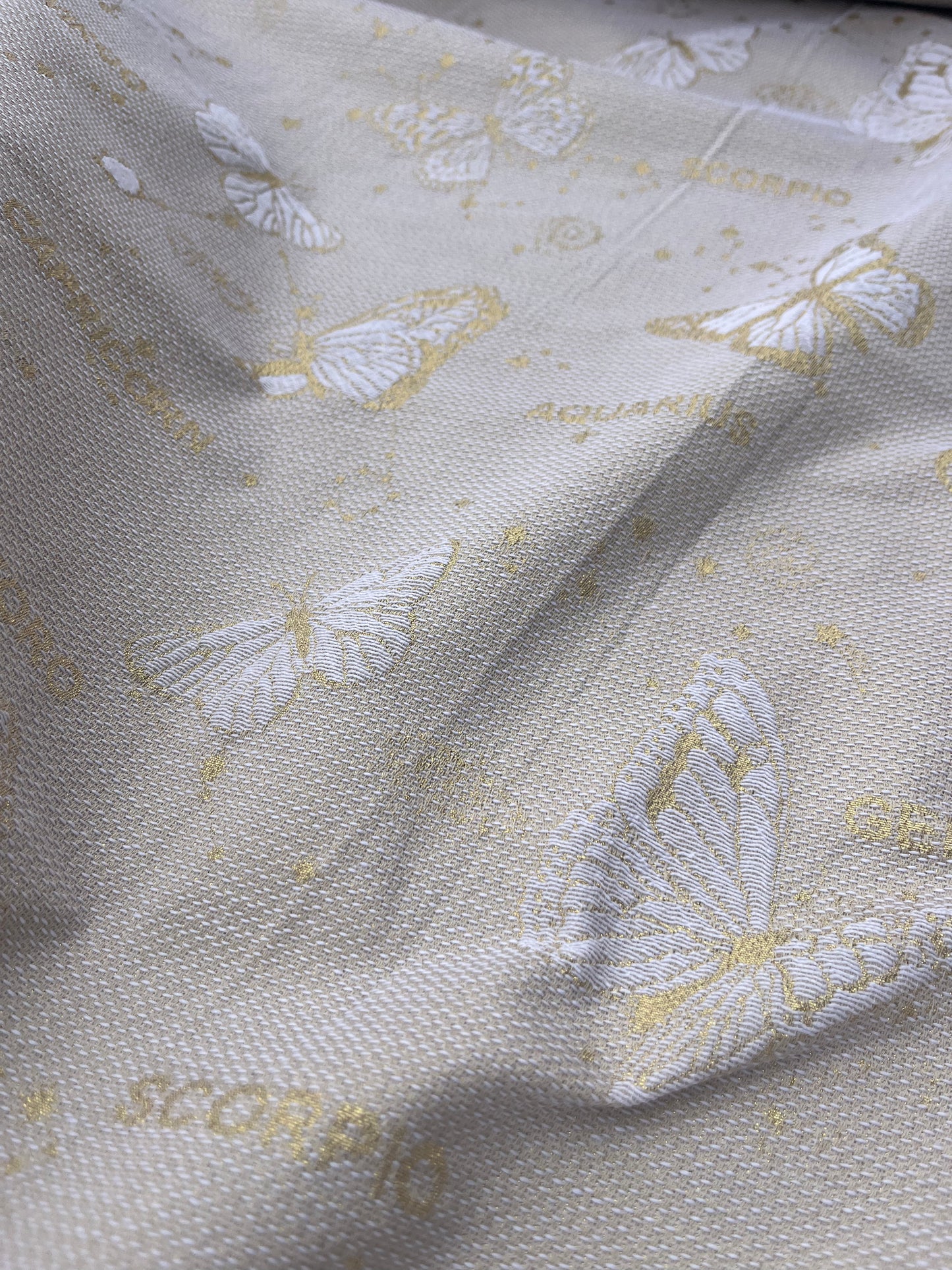 Hélène 011 cotton jacquard butterflies gold/white