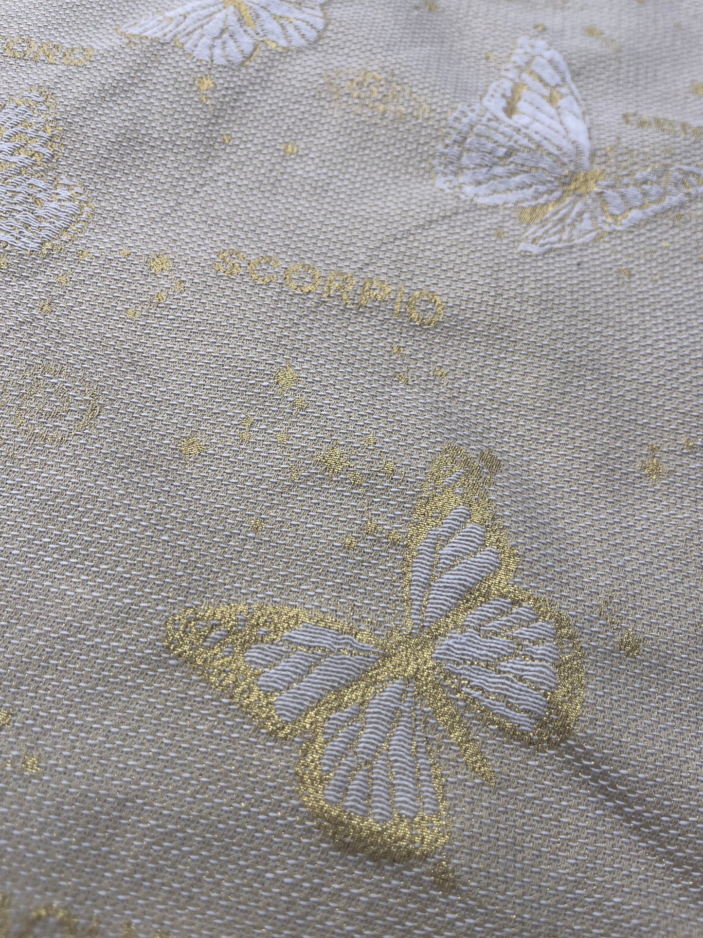 Hélène 011 cotton jacquard butterflies gold/white