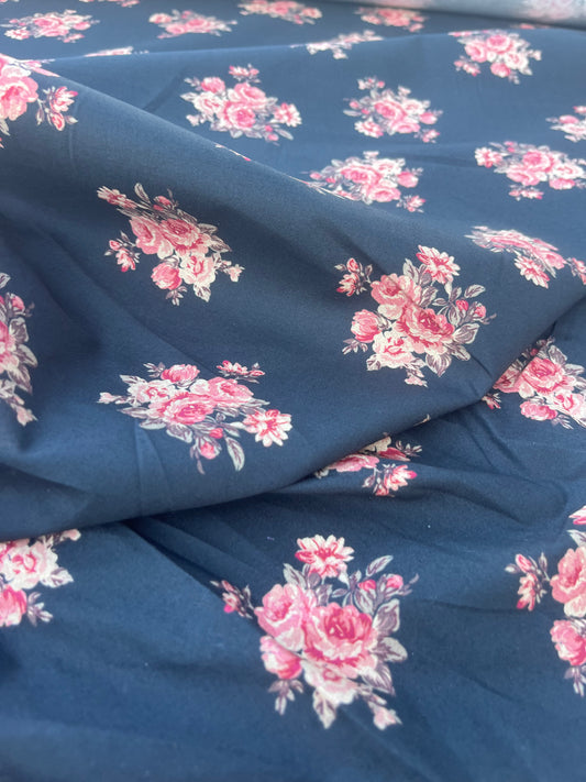 POLLY JANE 026 poplin stretch roses on black ground