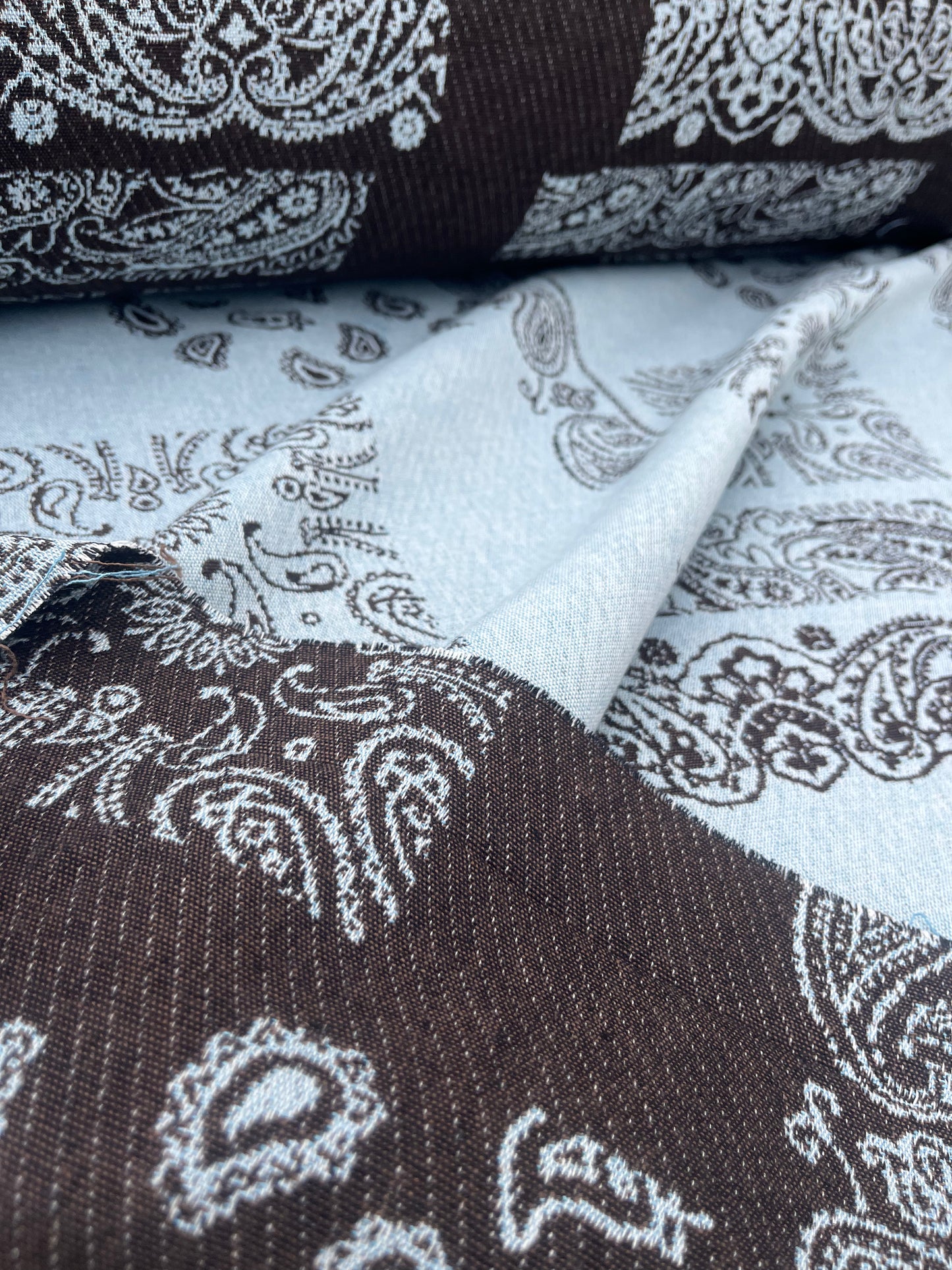 Hélène 038 heavy cotton jacquard patchwork blue/brown
