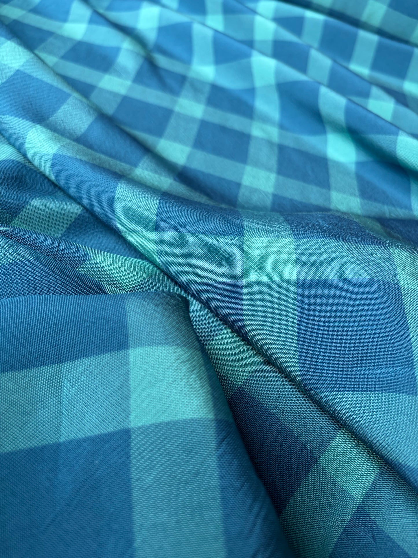BRUCE 010 shiny cotton/polyester check turquoise/indigo