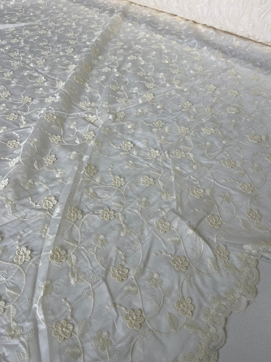 BAKU 031 tencel embroidered flowers ivory