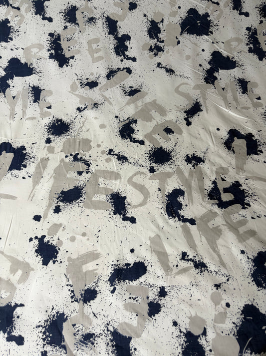 PHIL 017 cotton poplin stretch indigo/grey paint stains