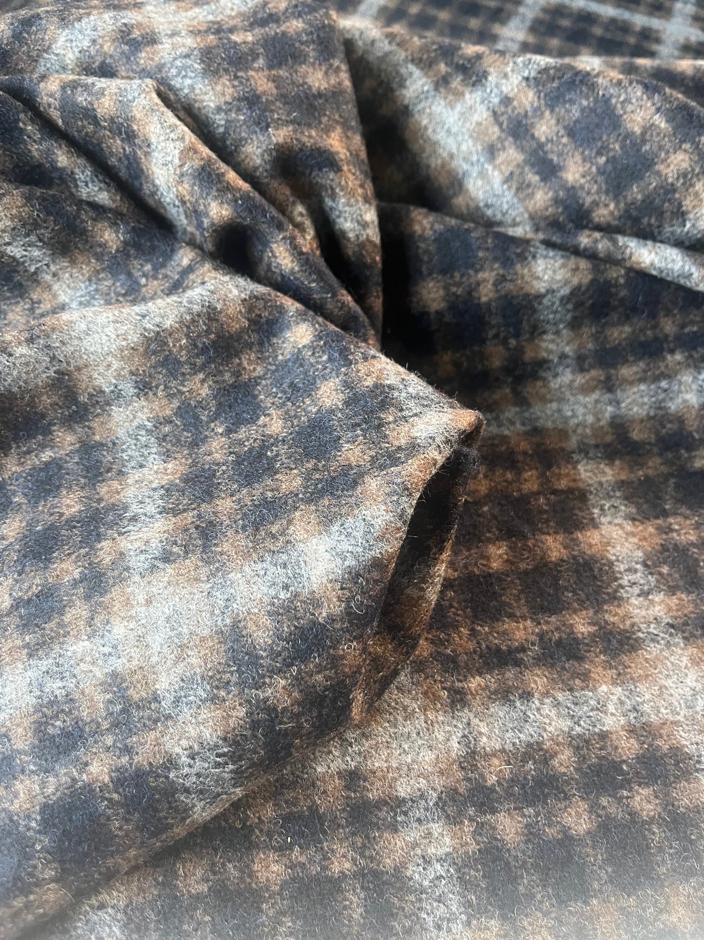 ROSALIE 009 woolen coat fabric navy/brown check