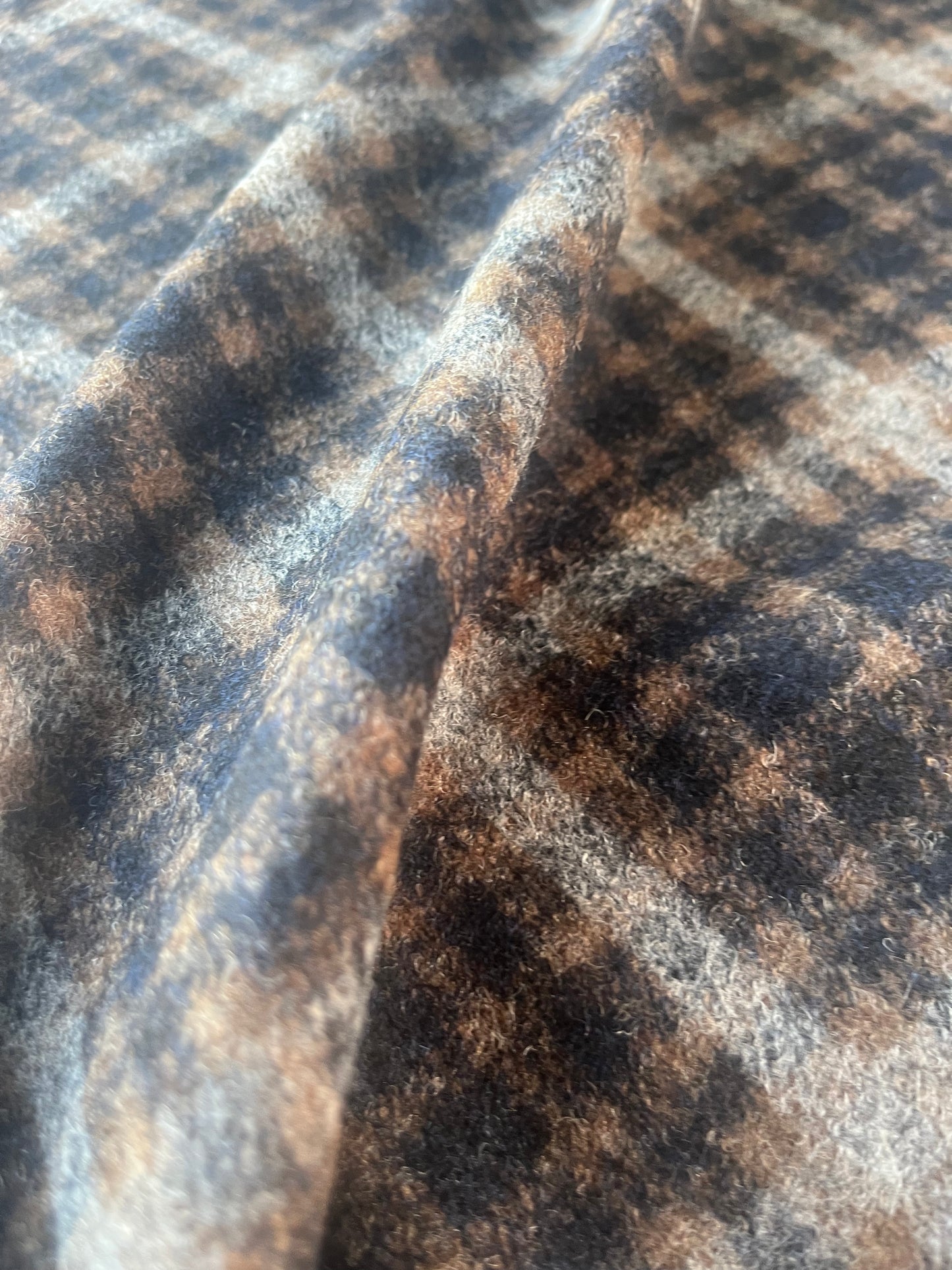 ROSALIE 009 woolen coat fabric navy/brown check