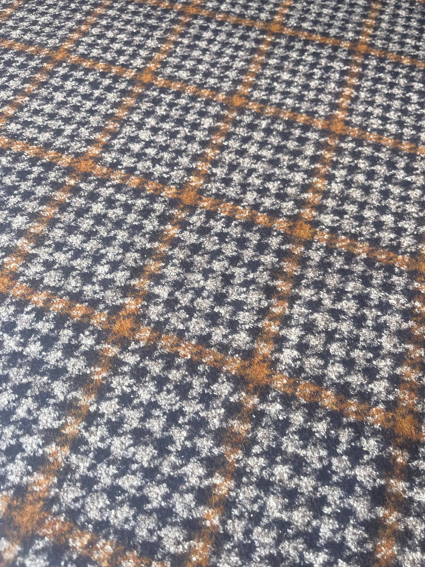 ROSALIE 017 woolen coat fabric navy/cognac check
