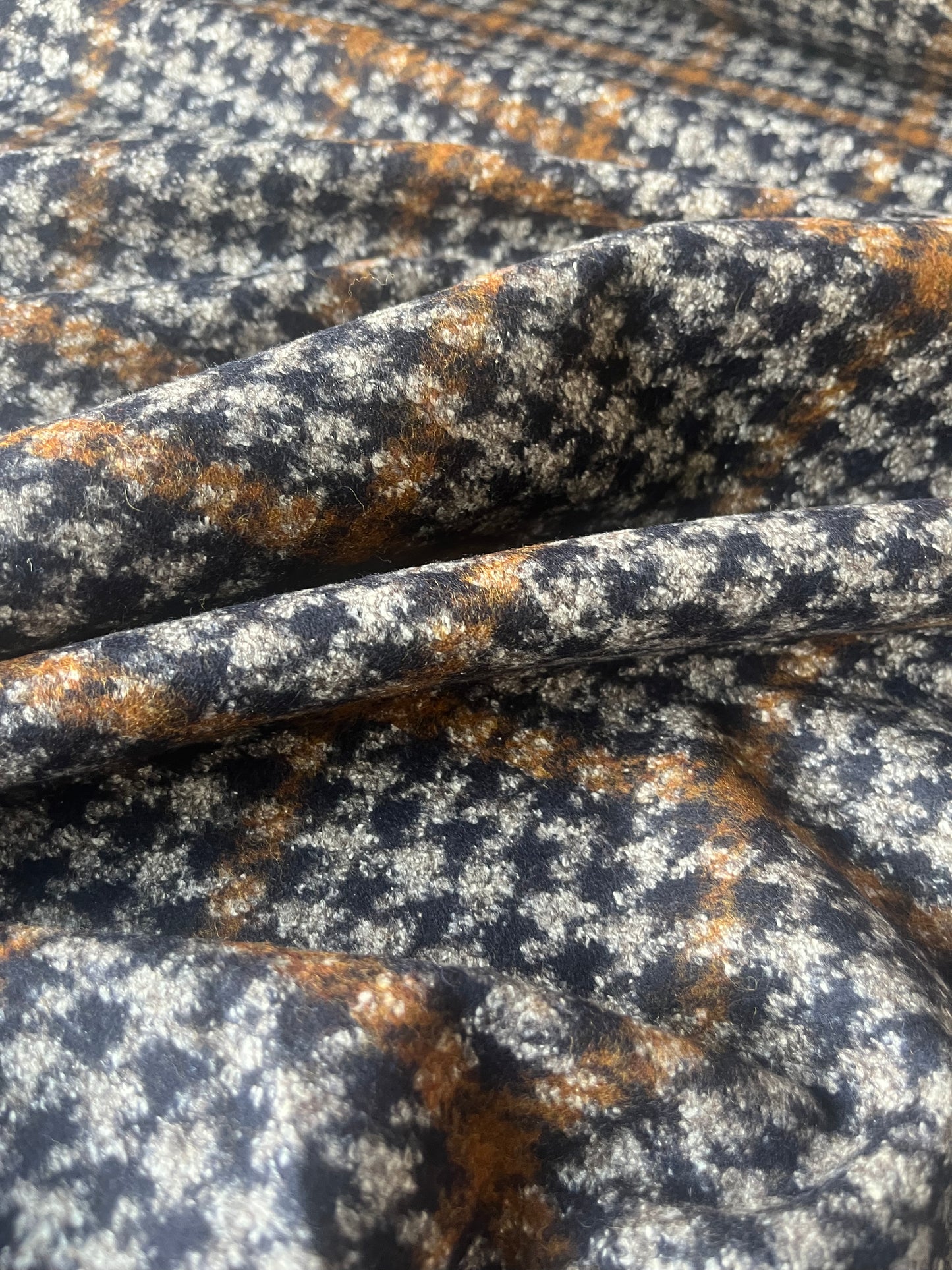 ROSALIE 017 woolen coat fabric navy/cognac check