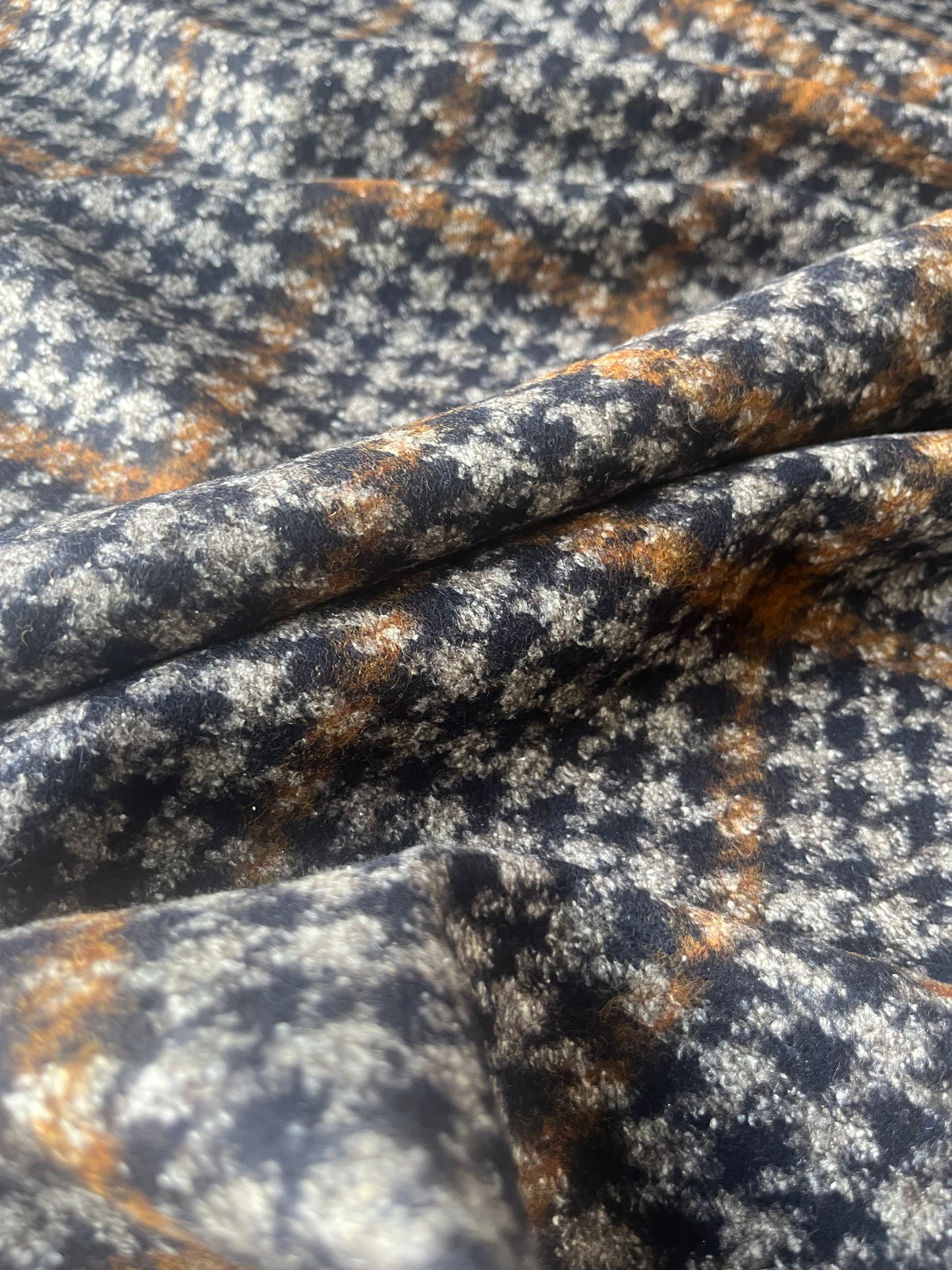 ROSALIE 017 woolen coat fabric navy/cognac check