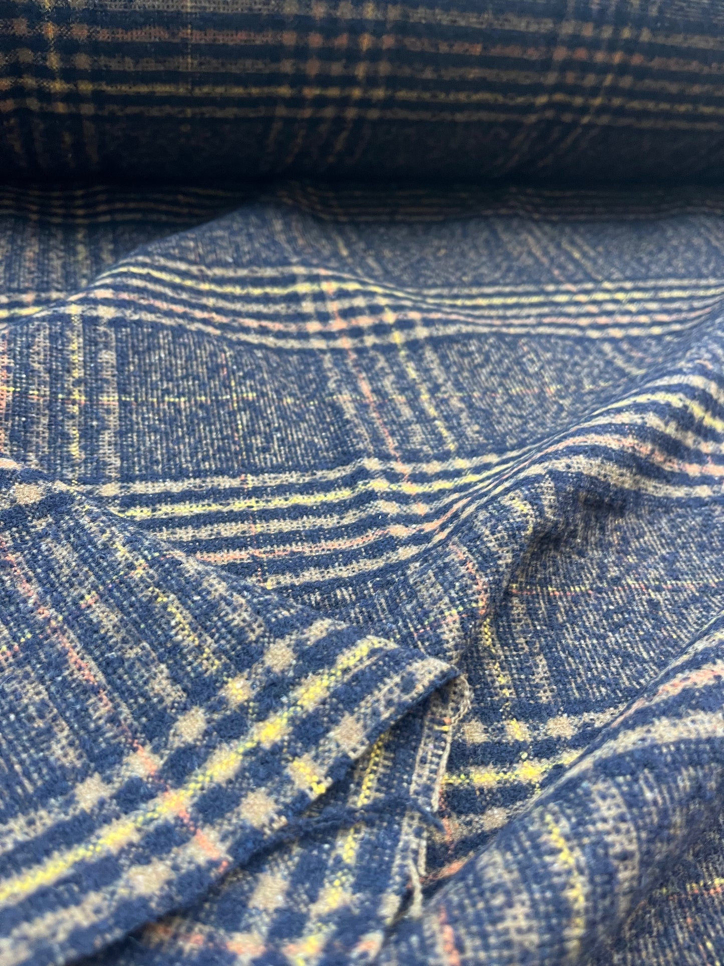 GINA 003 heavy wool check black/brown/orange/yellow