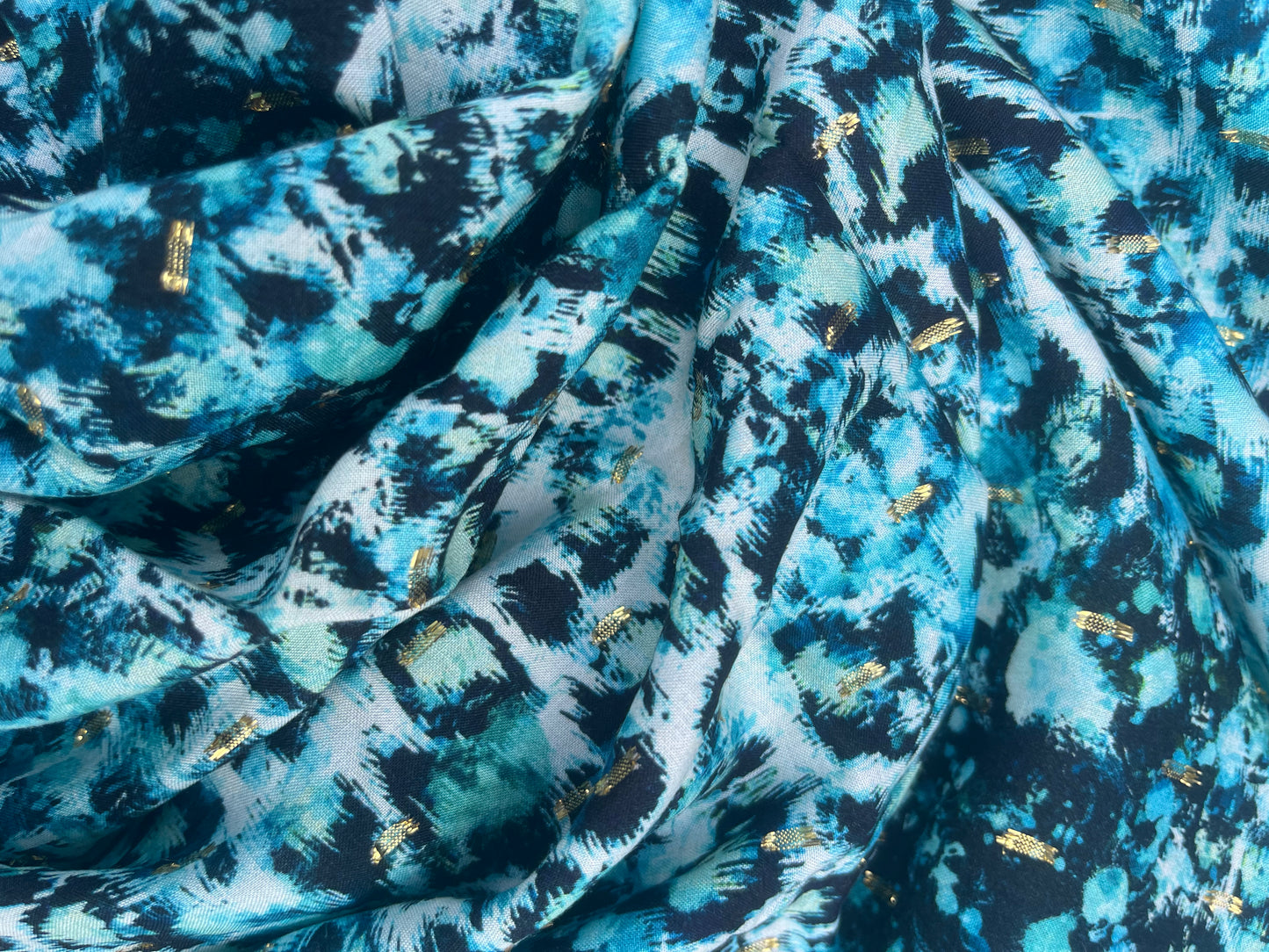 TERESA 009 viscose lurex jacquard leopard print aqua/petrol
