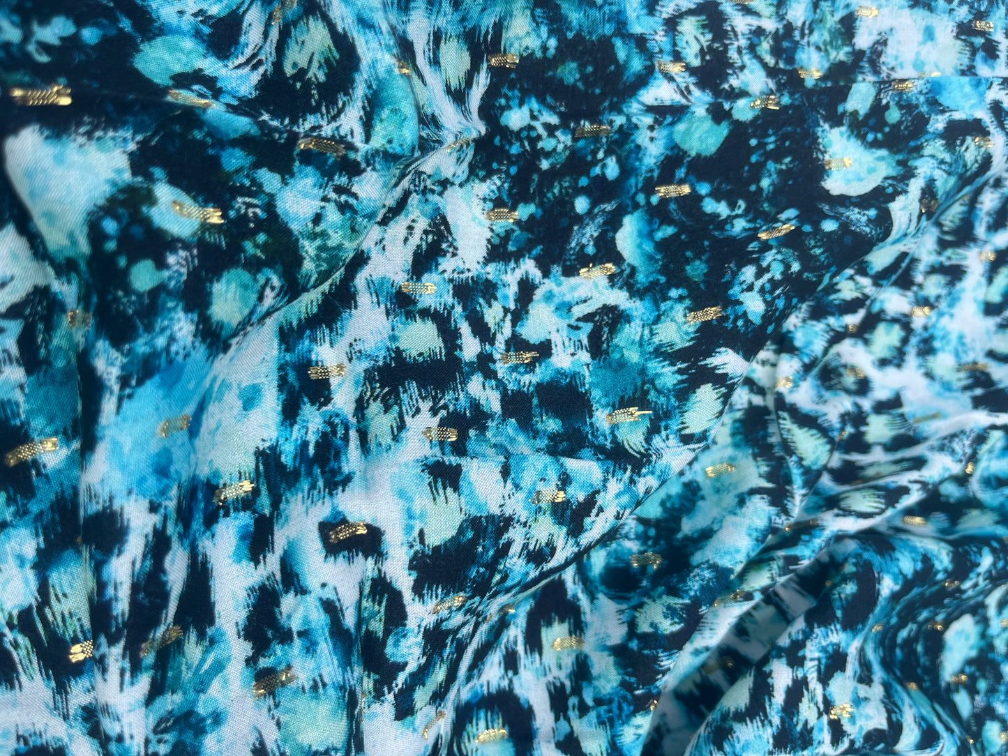 TERESA 009 viscose lurex jacquard leopard print aqua/petrol