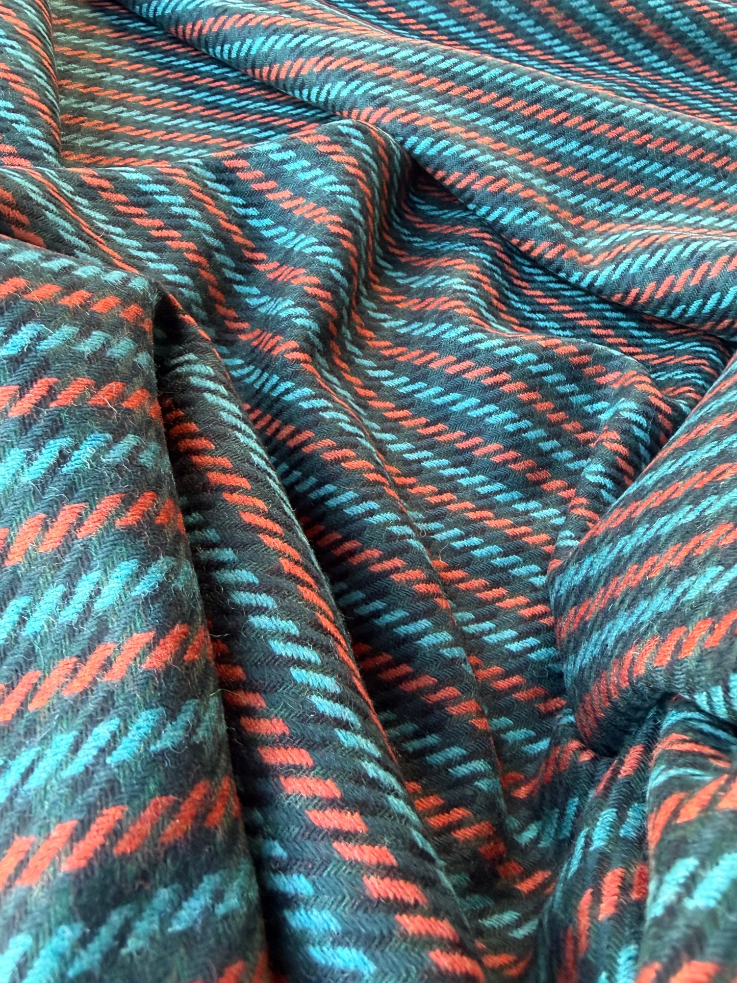 MIA 031 orange/teal striped heavy wool flannel