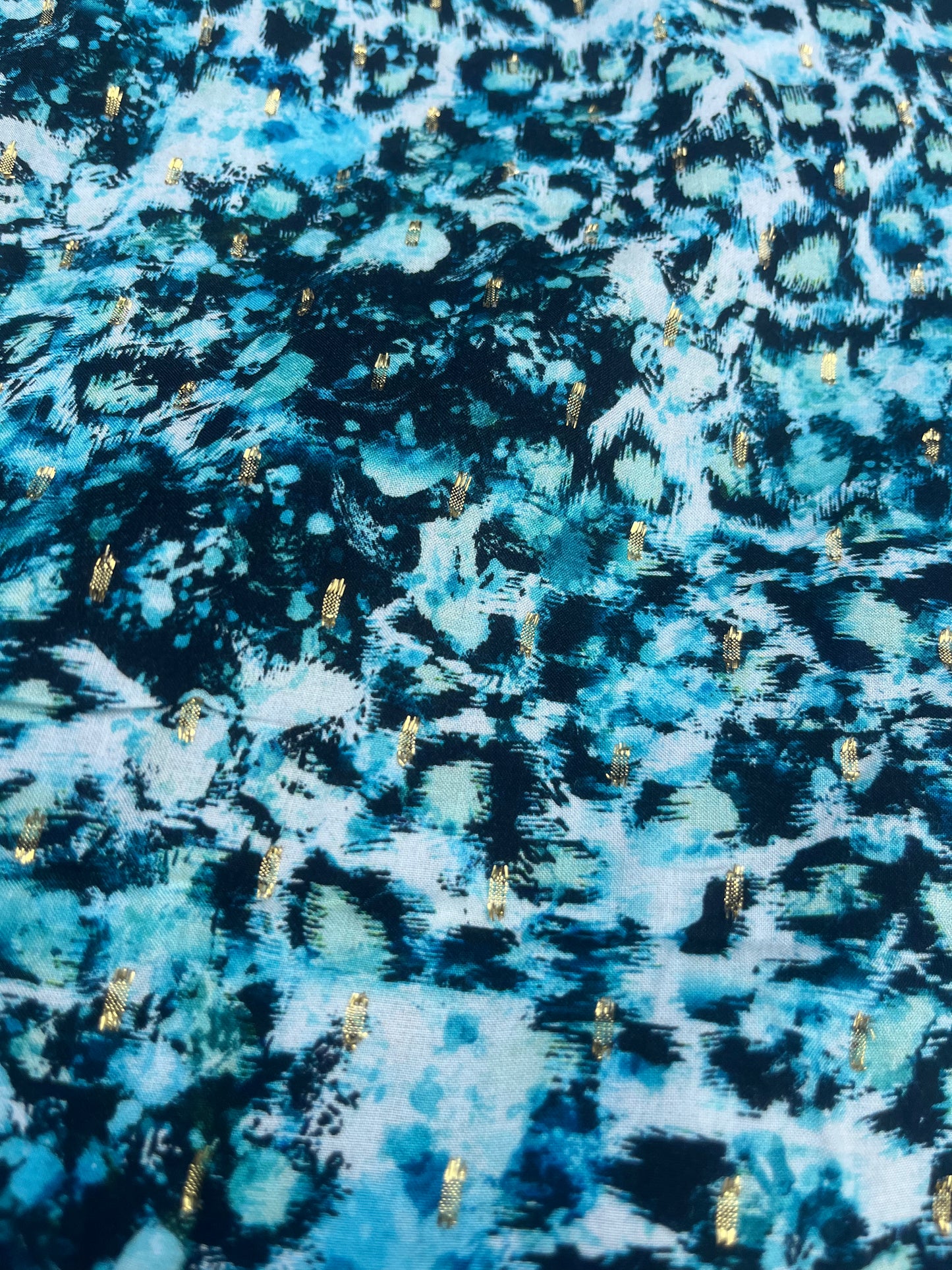 TERESA 009 viscose lurex jacquard leopard print aqua/petrol