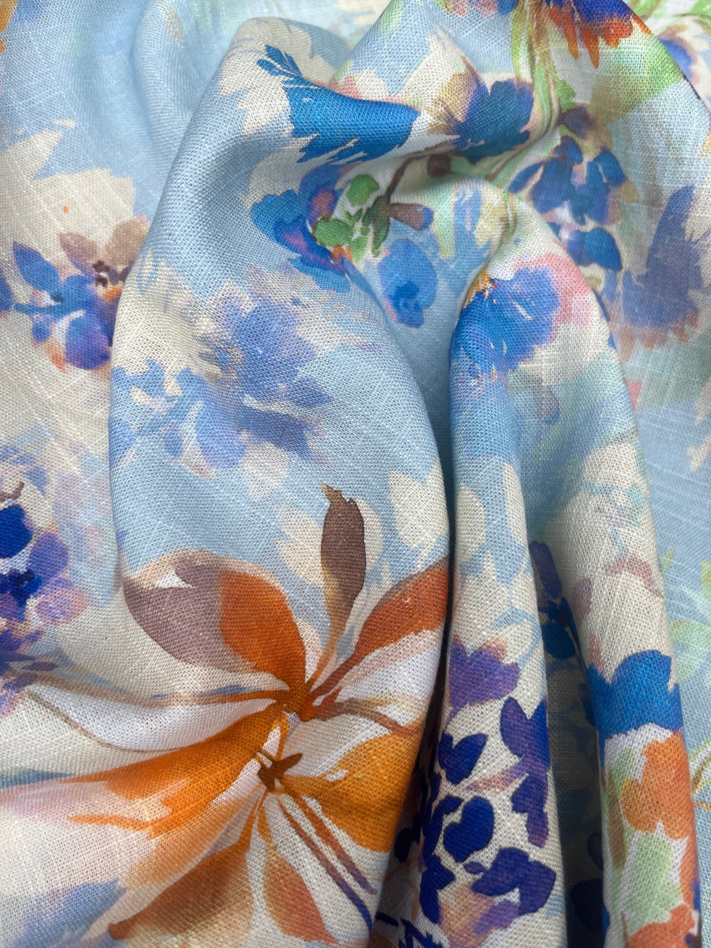 TERESA 026 Linen garden flowers blue