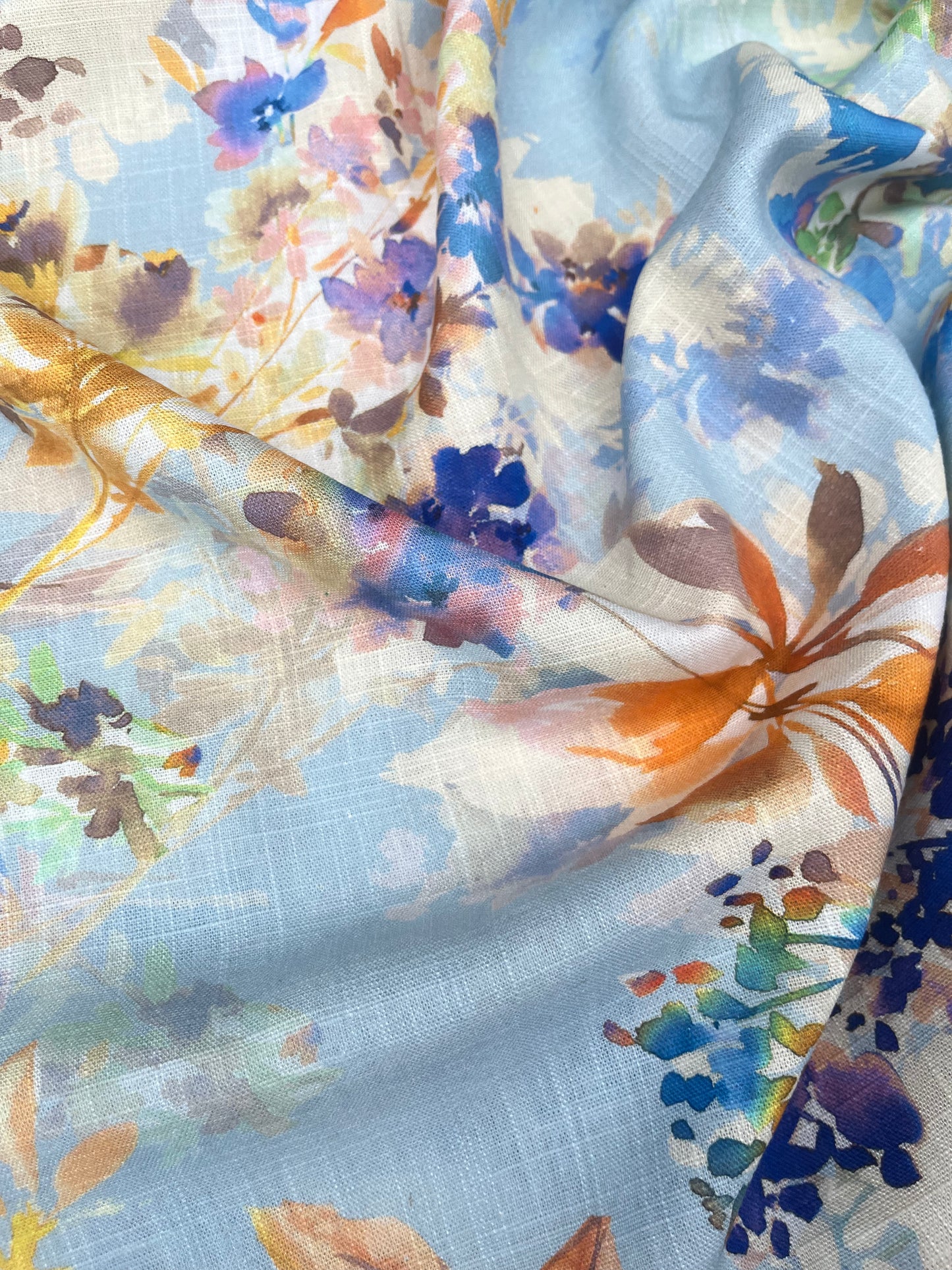 TERESA 026 Linen garden flowers blue