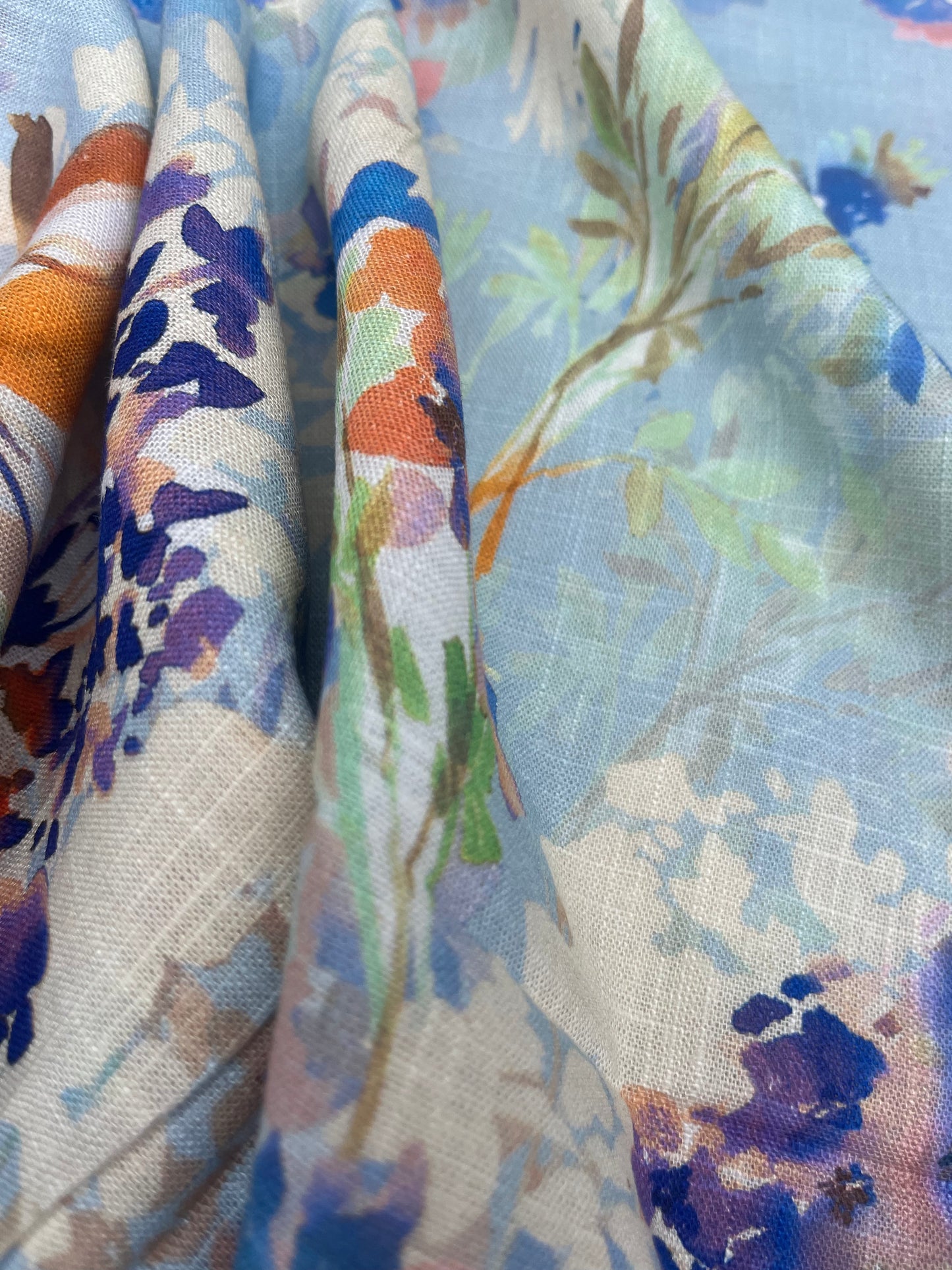 TERESA 026 Linen garden flowers blue