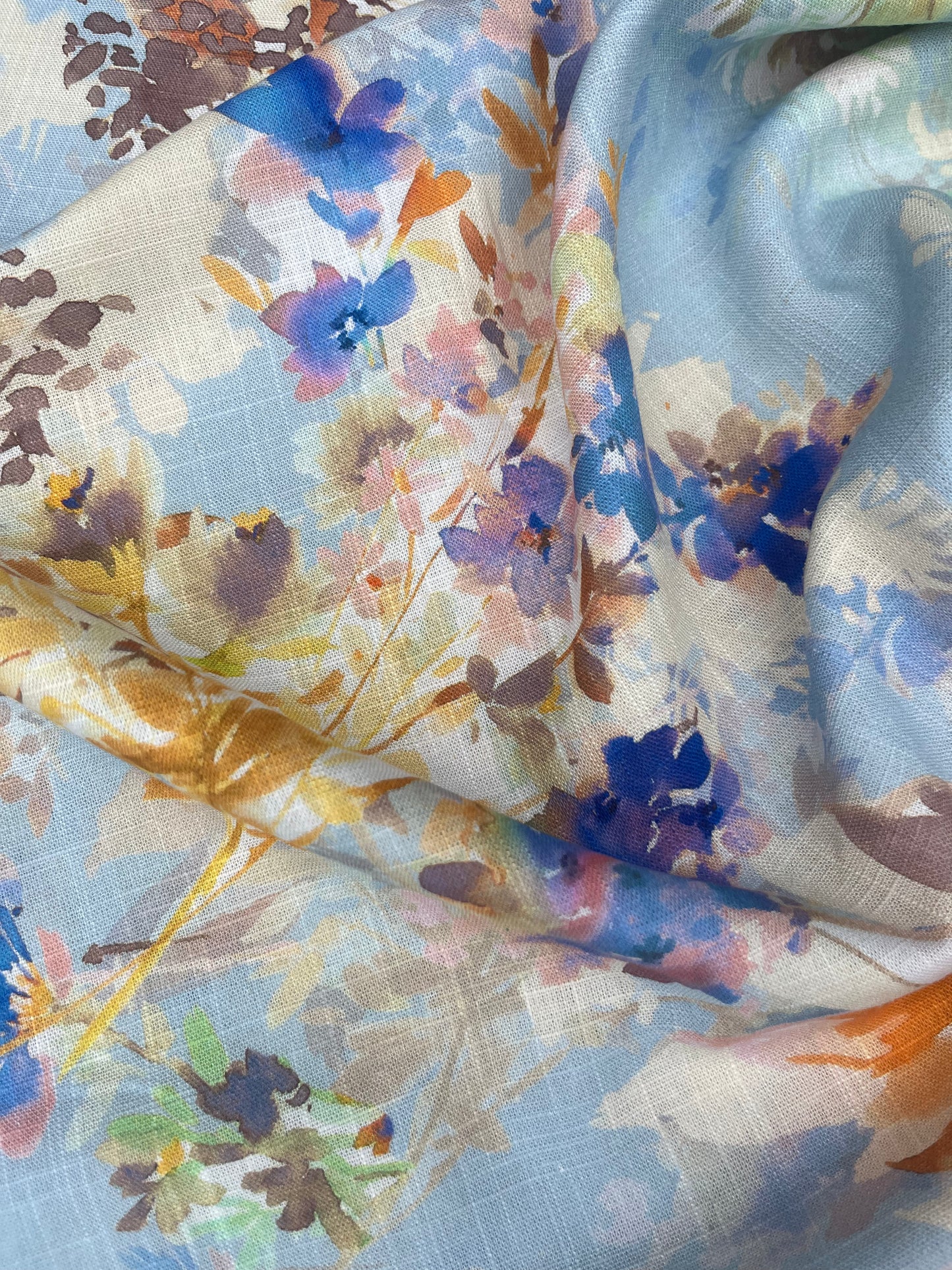 TERESA 026 Linen garden flowers blue