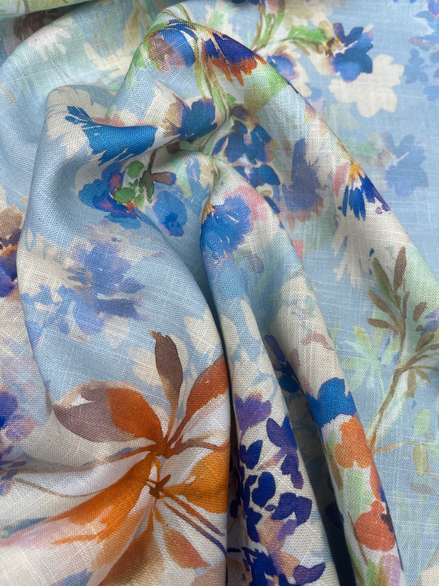 TERESA 026 Linen garden flowers blue