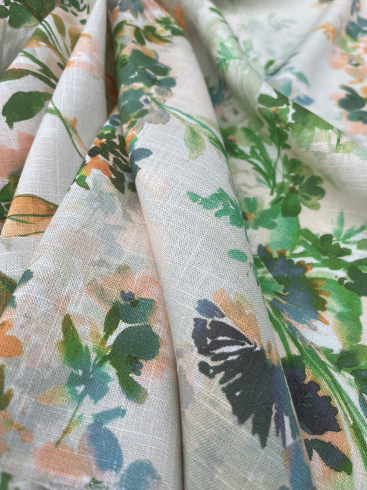 TERESA 027 Linen garden flowers gree,