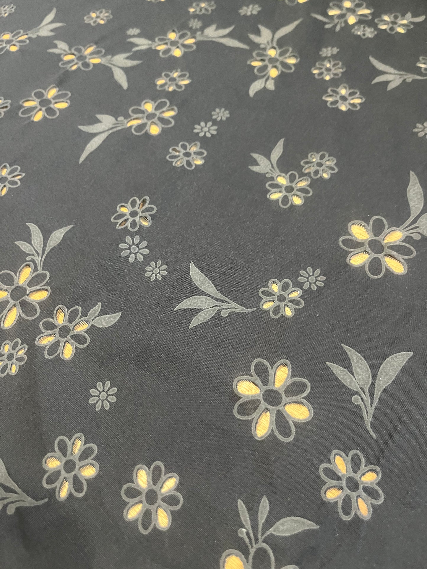 Sangallo cotton stretch lasercut+puff print design 1 black