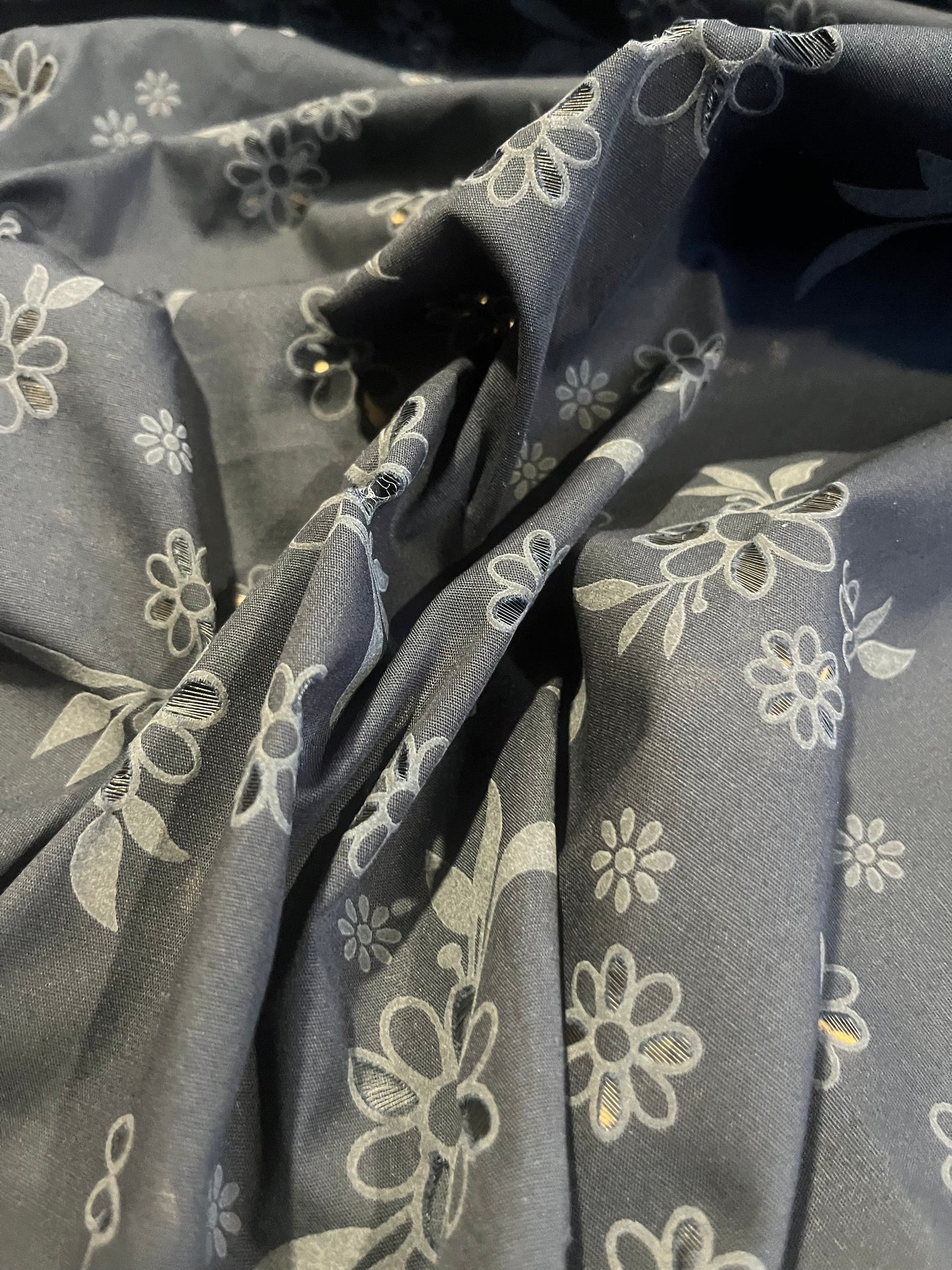 Sangallo cotton stretch lasercut+puff print design 1 black