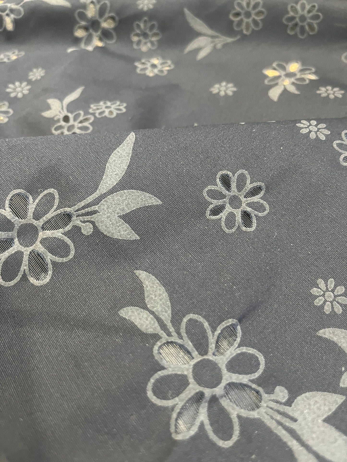 Sangallo cotton stretch lasercut+puff print design 1 black