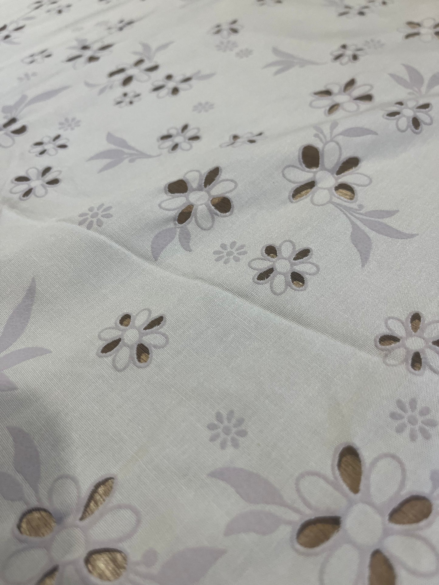 Sangallo cotton stretch lasercut+puff print design 1 sand