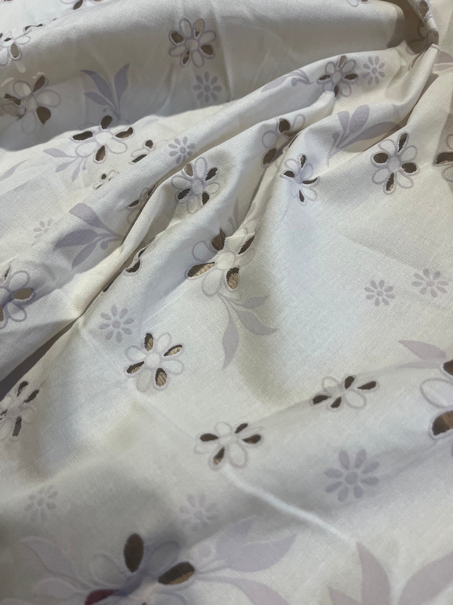 Sangallo cotton stretch lasercut+puff print design 1 sand