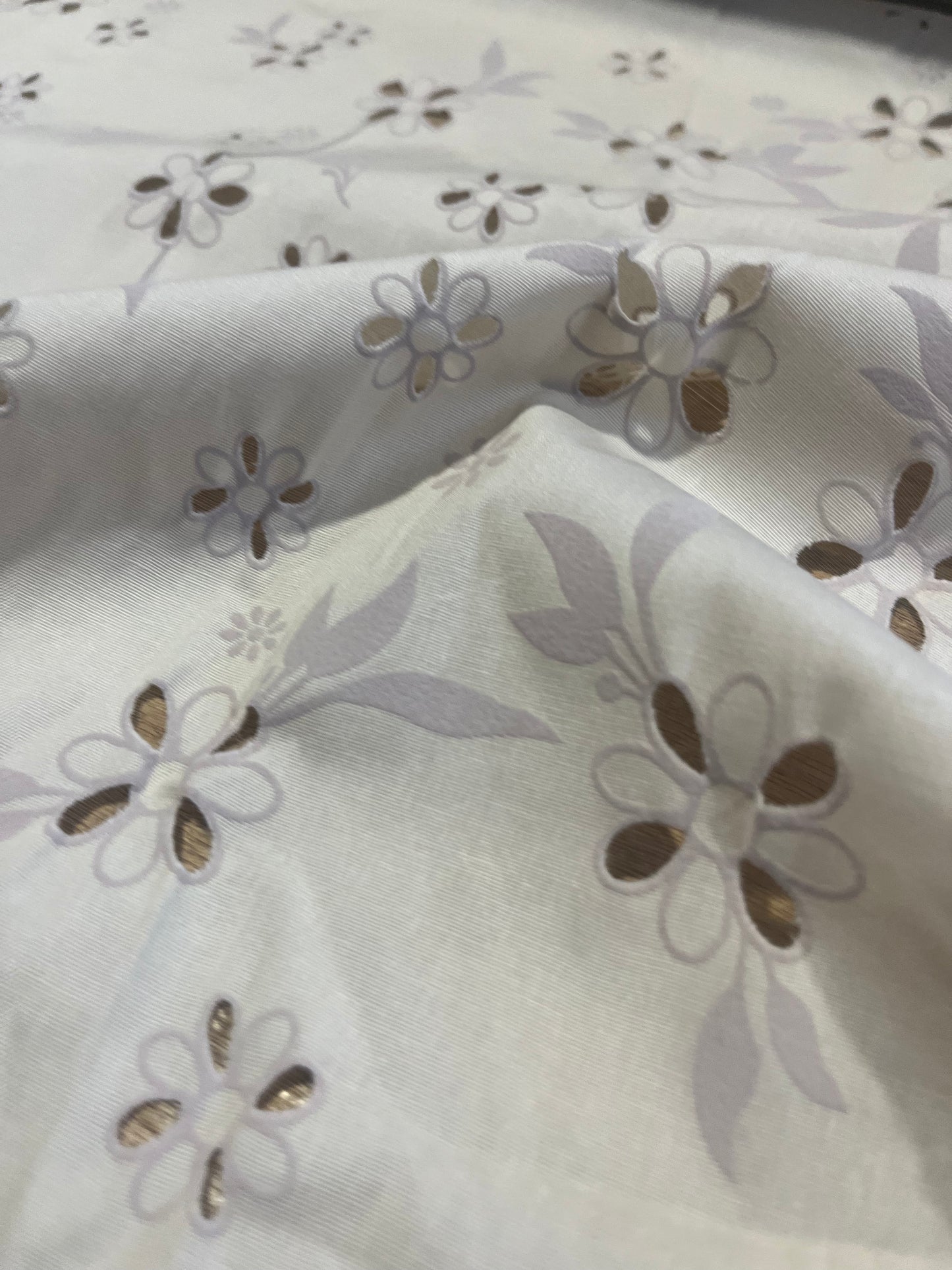 Sangallo cotton stretch lasercut+puff print design 1 sand