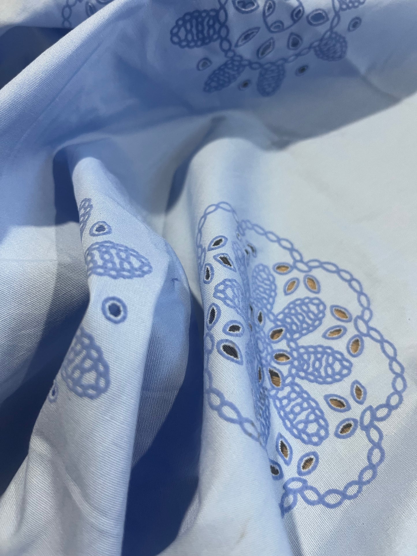 Sangallo cotton stretch lasercut+puff print design 3 blue