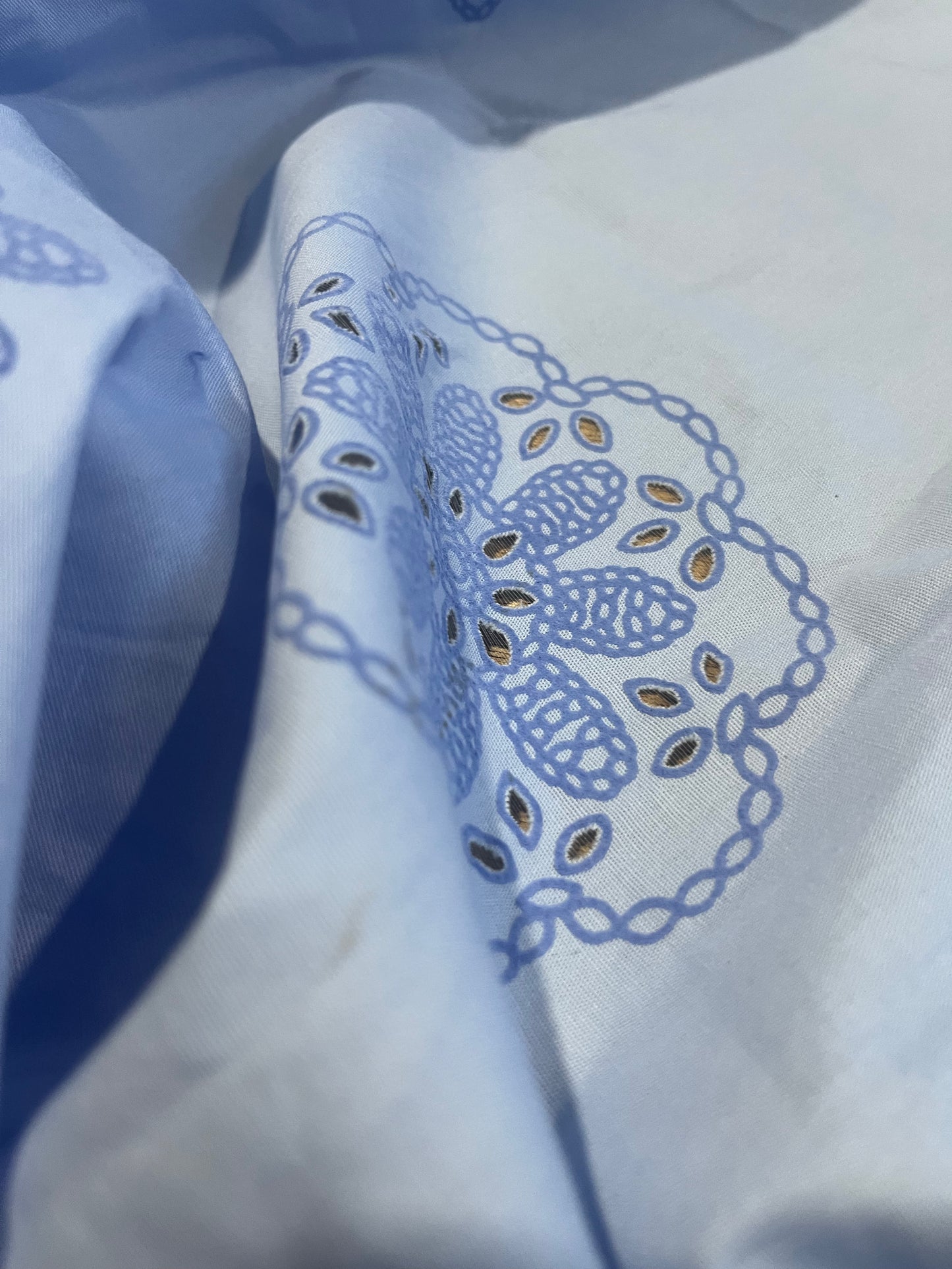 Sangallo cotton stretch lasercut+puff print design 3 blue
