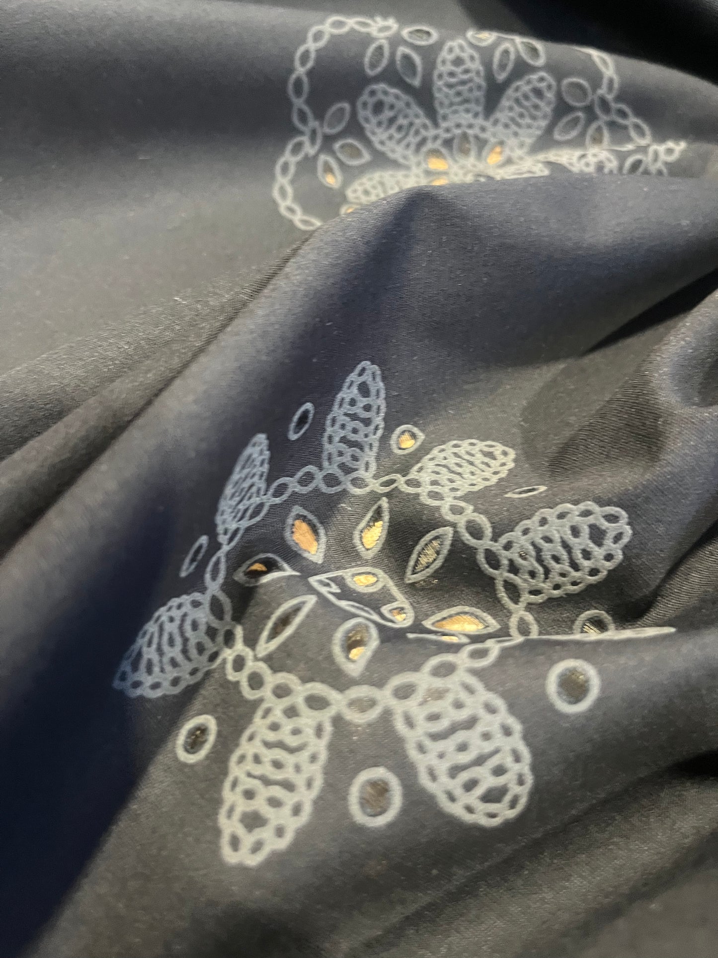Sangallo cotton stretch lasercut+puff print design 3 black