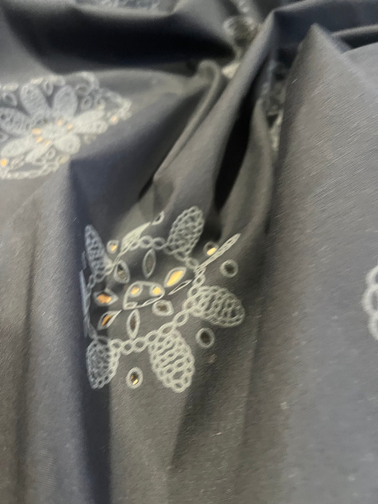Sangallo cotton stretch lasercut+puff print design 3 black