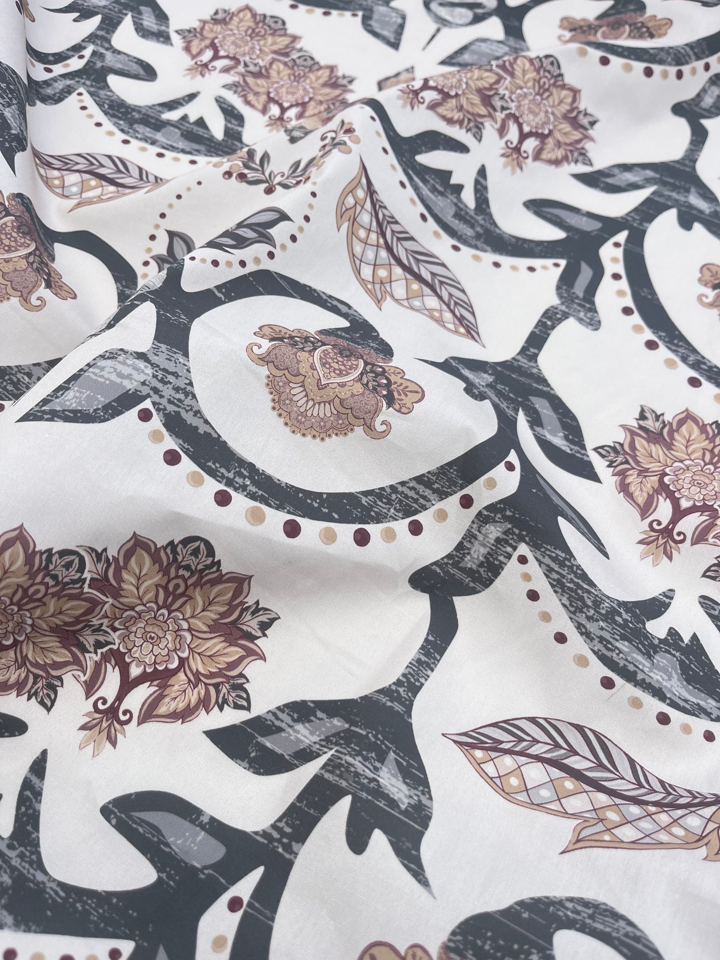 HERA 024 silky poplin grunged folk branches digital print