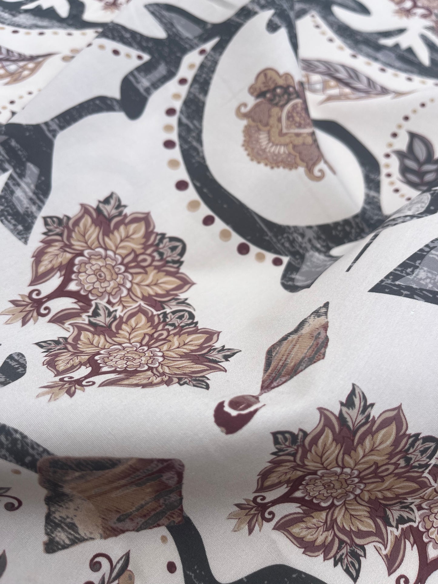 HERA 024 silky poplin grunged folk branches digital print