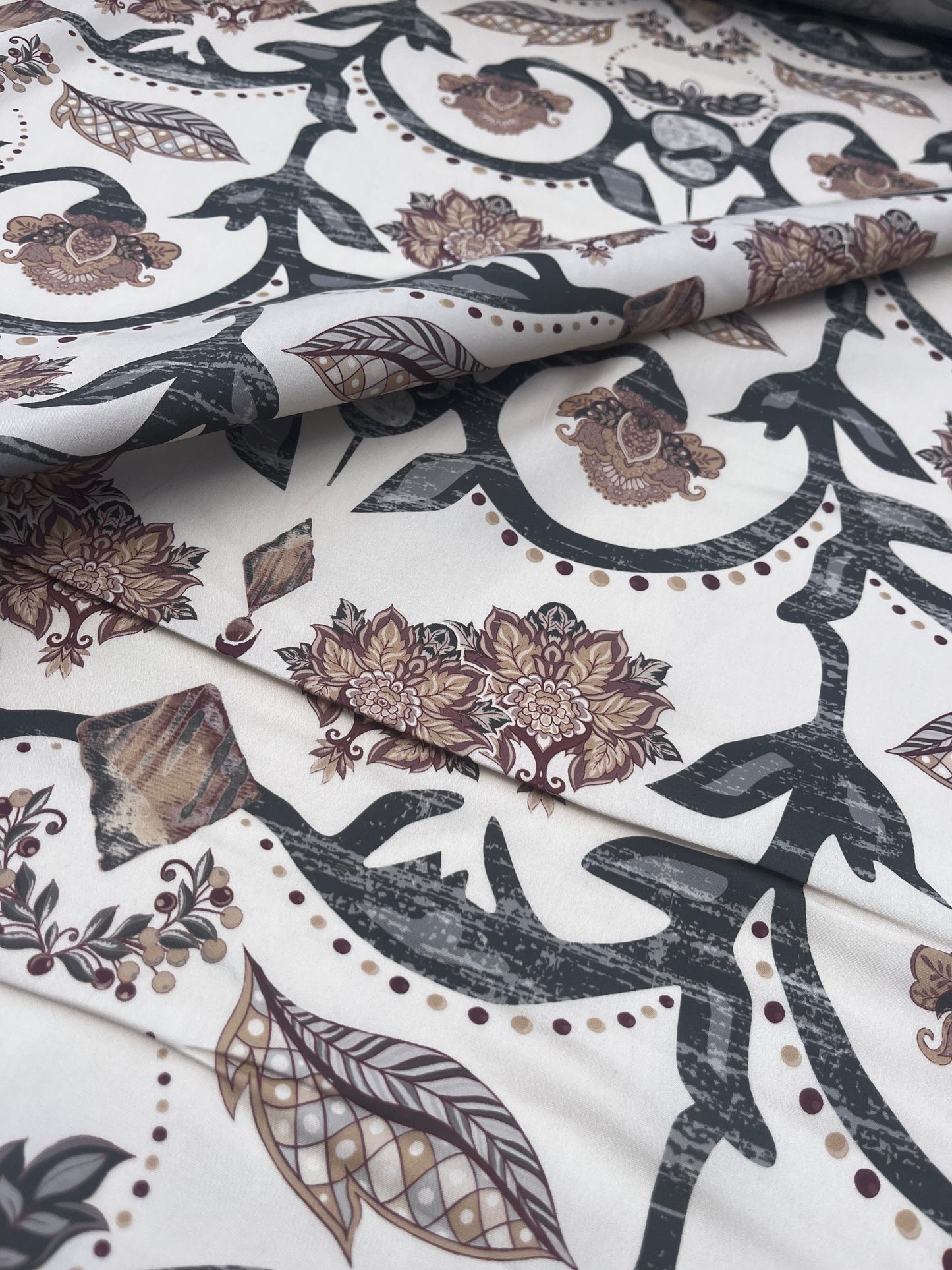 HERA 024 silky poplin grunged folk branches digital print