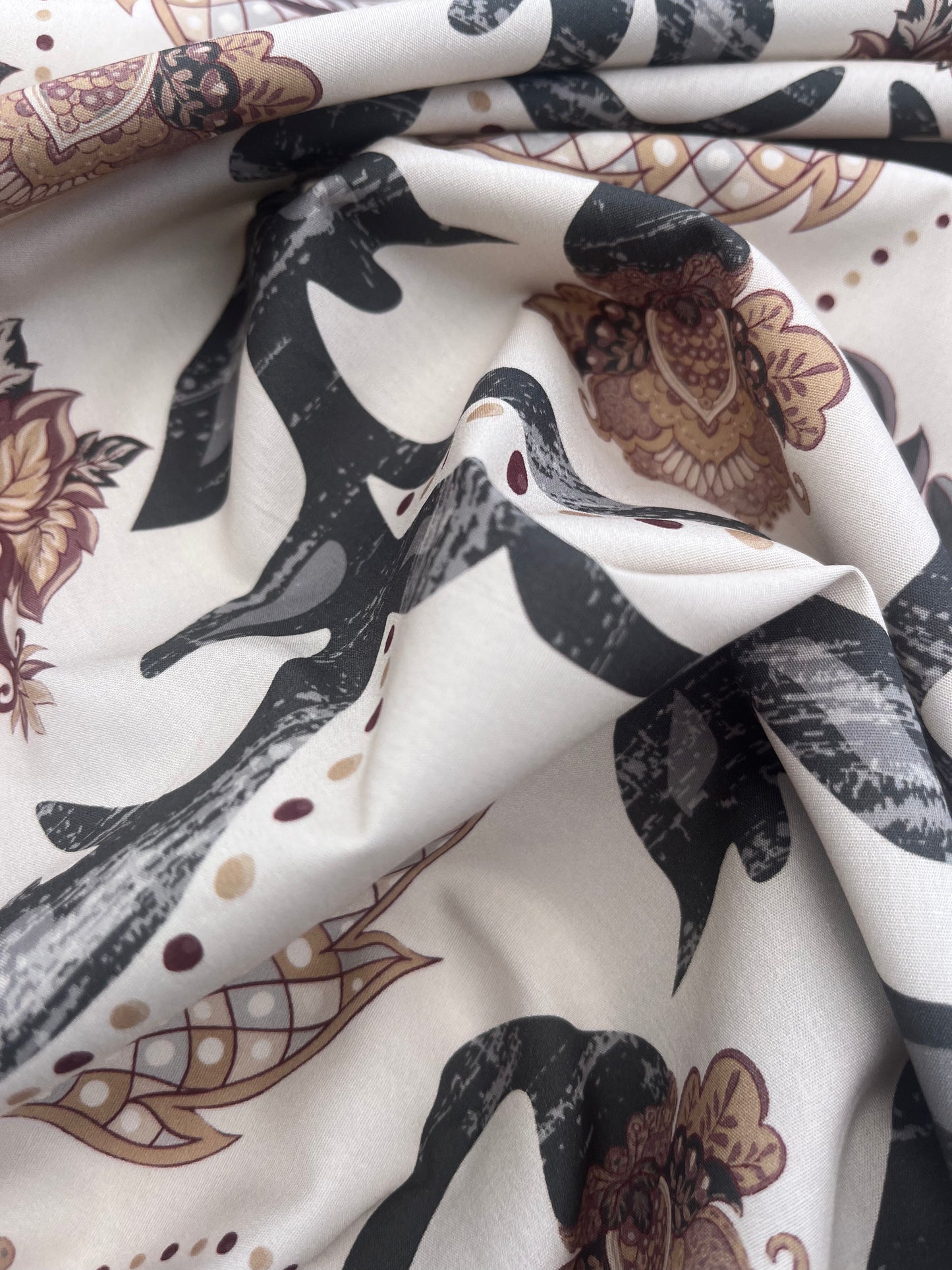 HERA 024 silky poplin grunged folk branches digital print