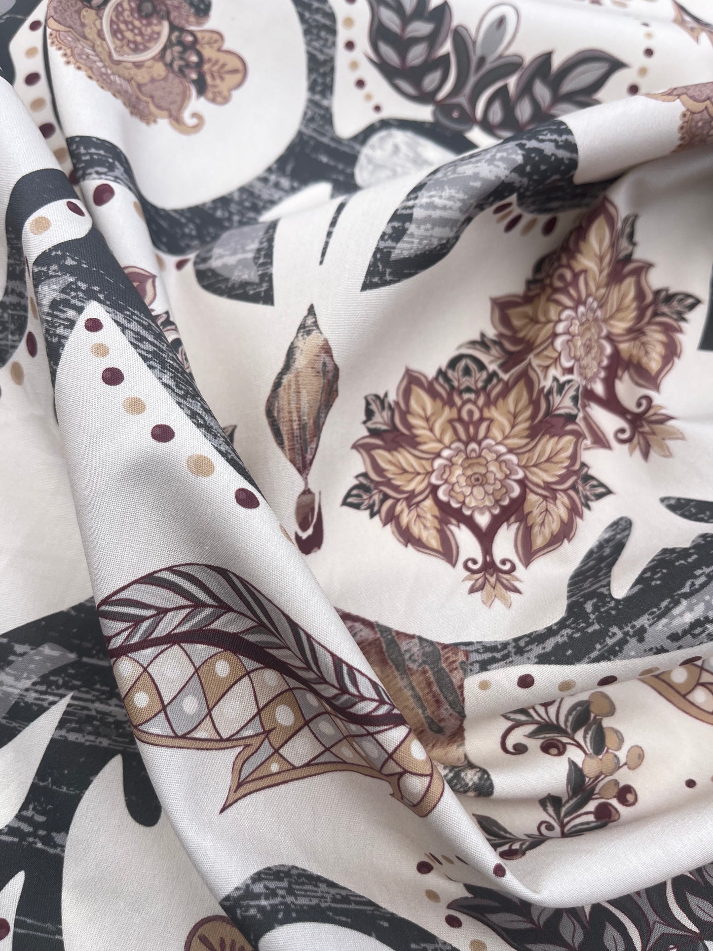 HERA 024 silky poplin grunged folk branches digital print